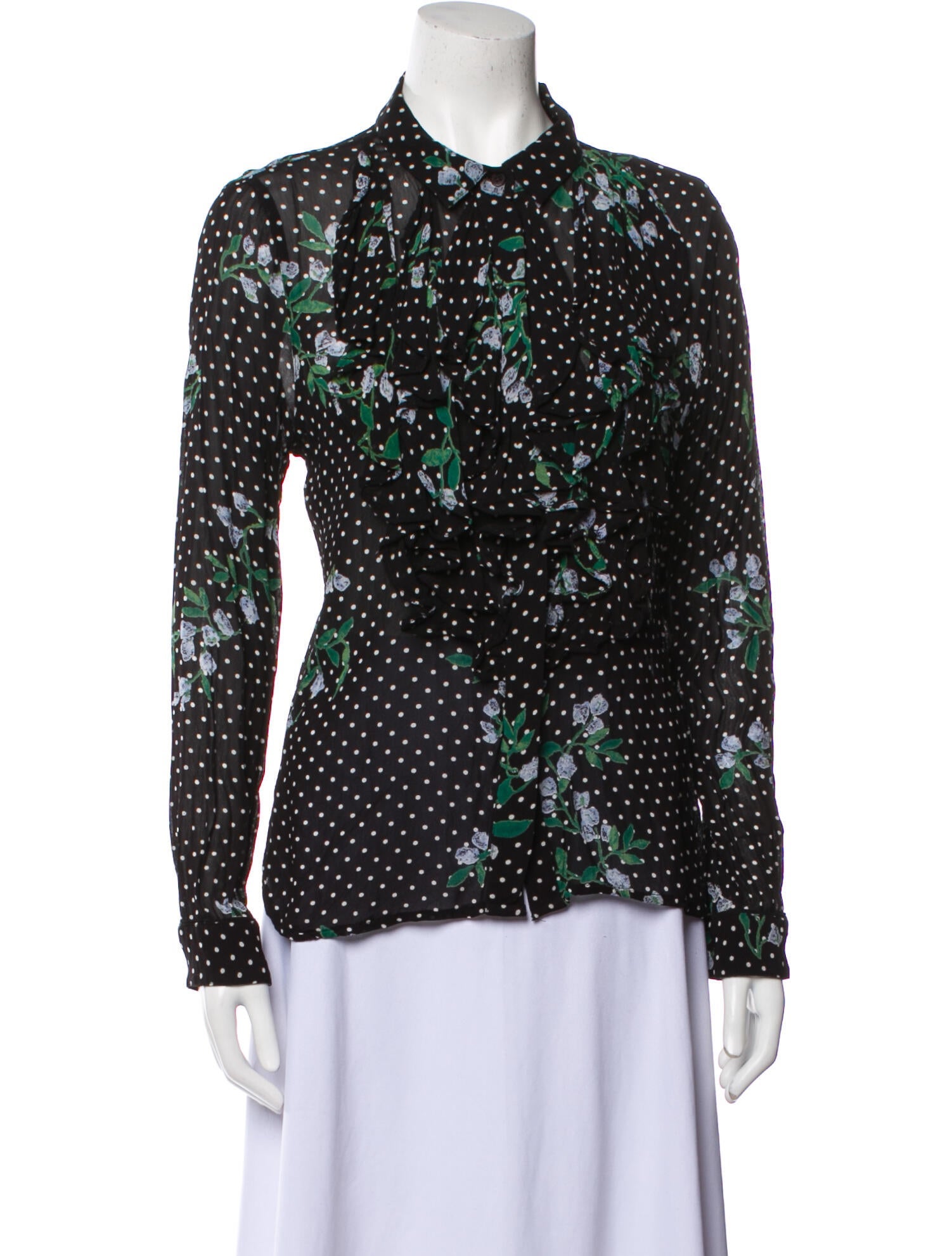 Ganni Printed Long Sleeve Button-Up Top