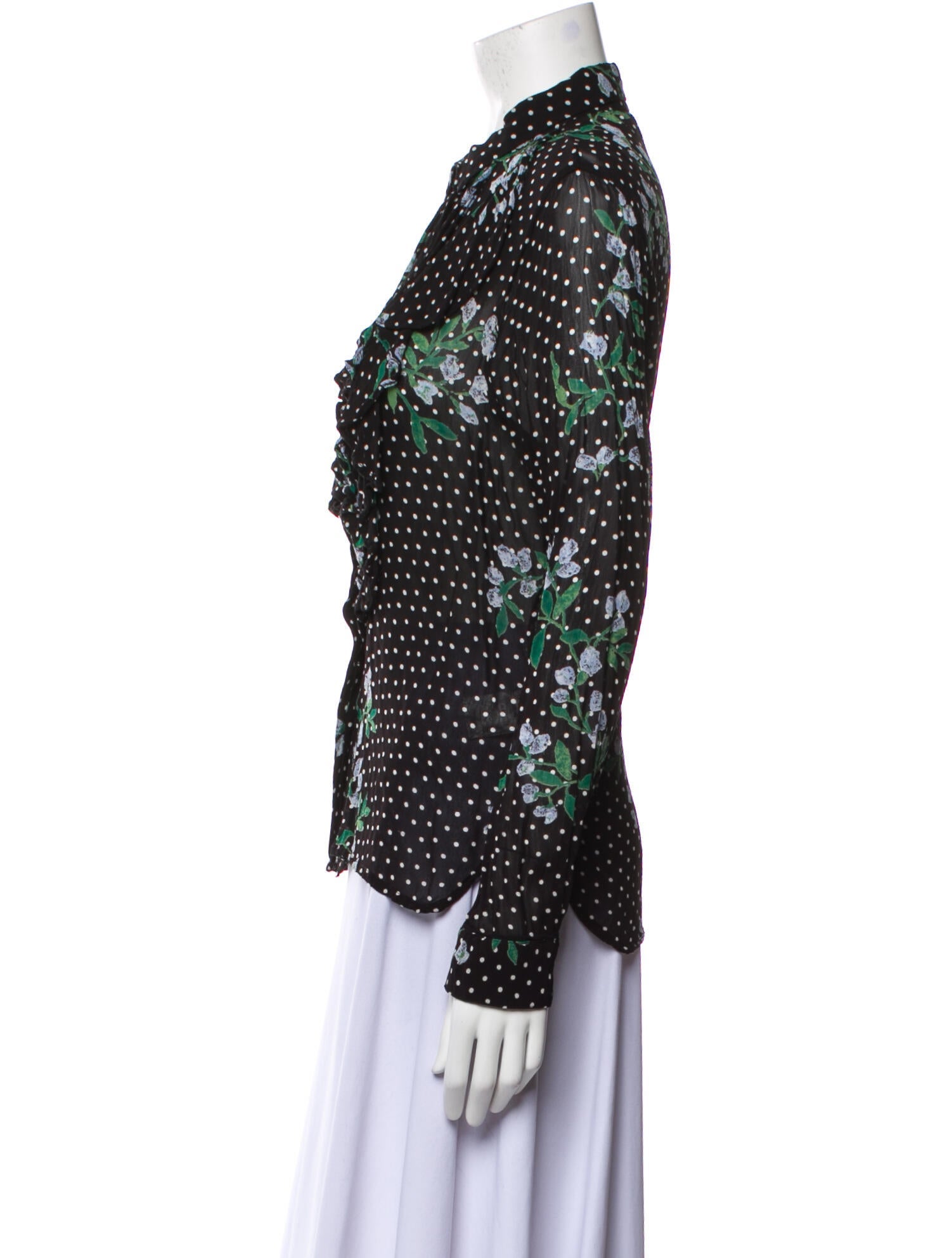 Ganni Printed Long Sleeve Button-Up Top