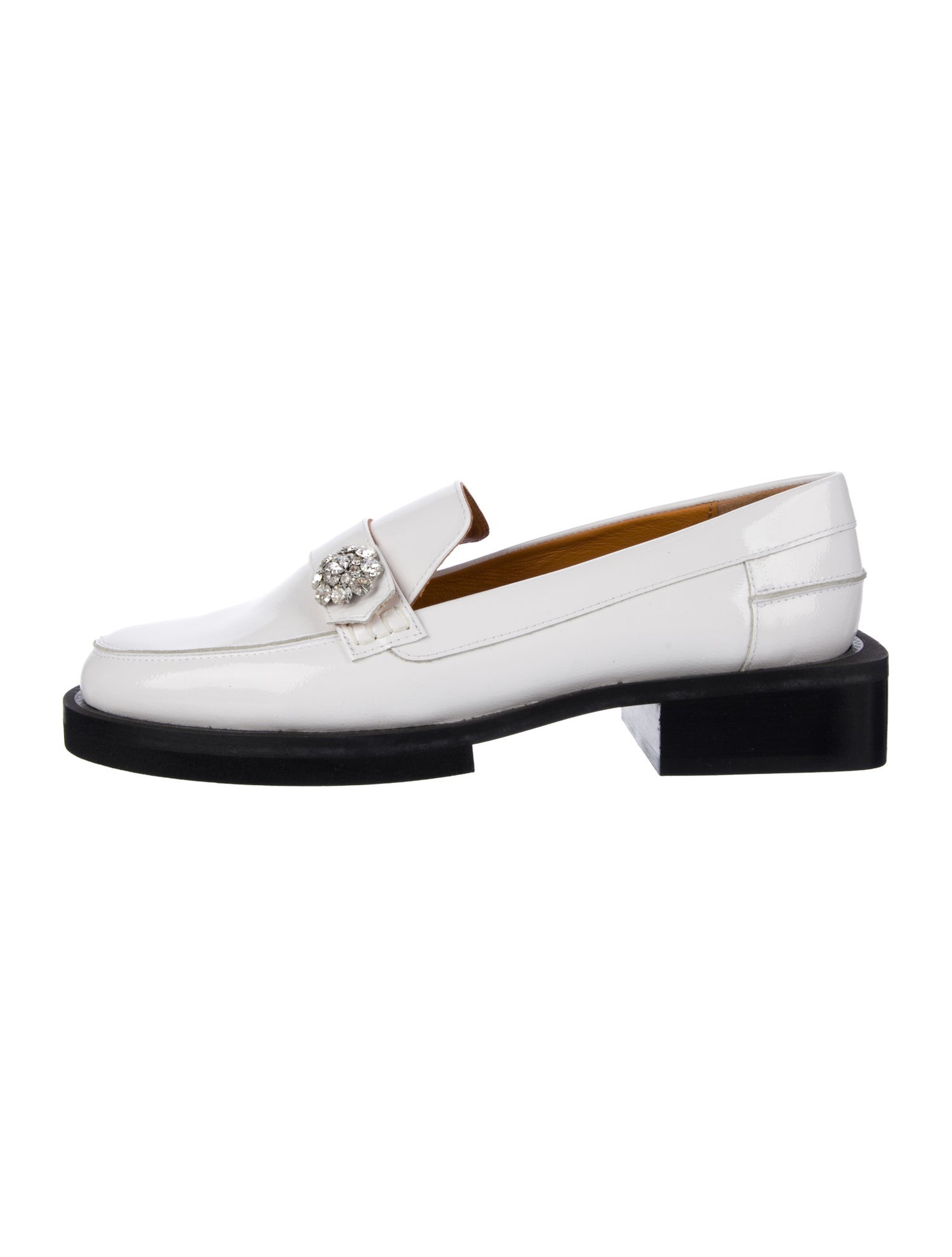 Ganni Patent Leather Crystal Embellishments Loafers