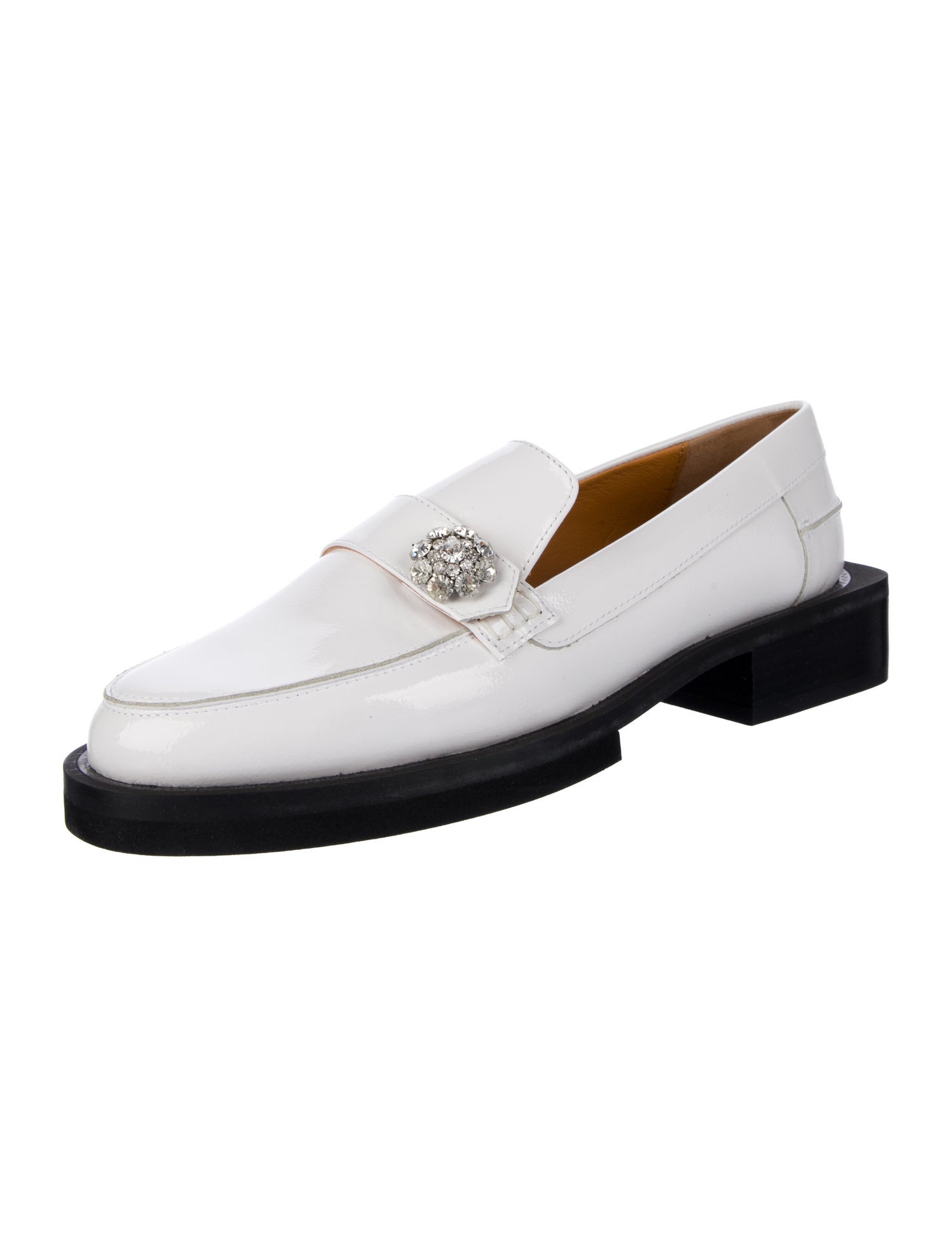 Ganni Patent Leather Crystal Embellishments Loafers