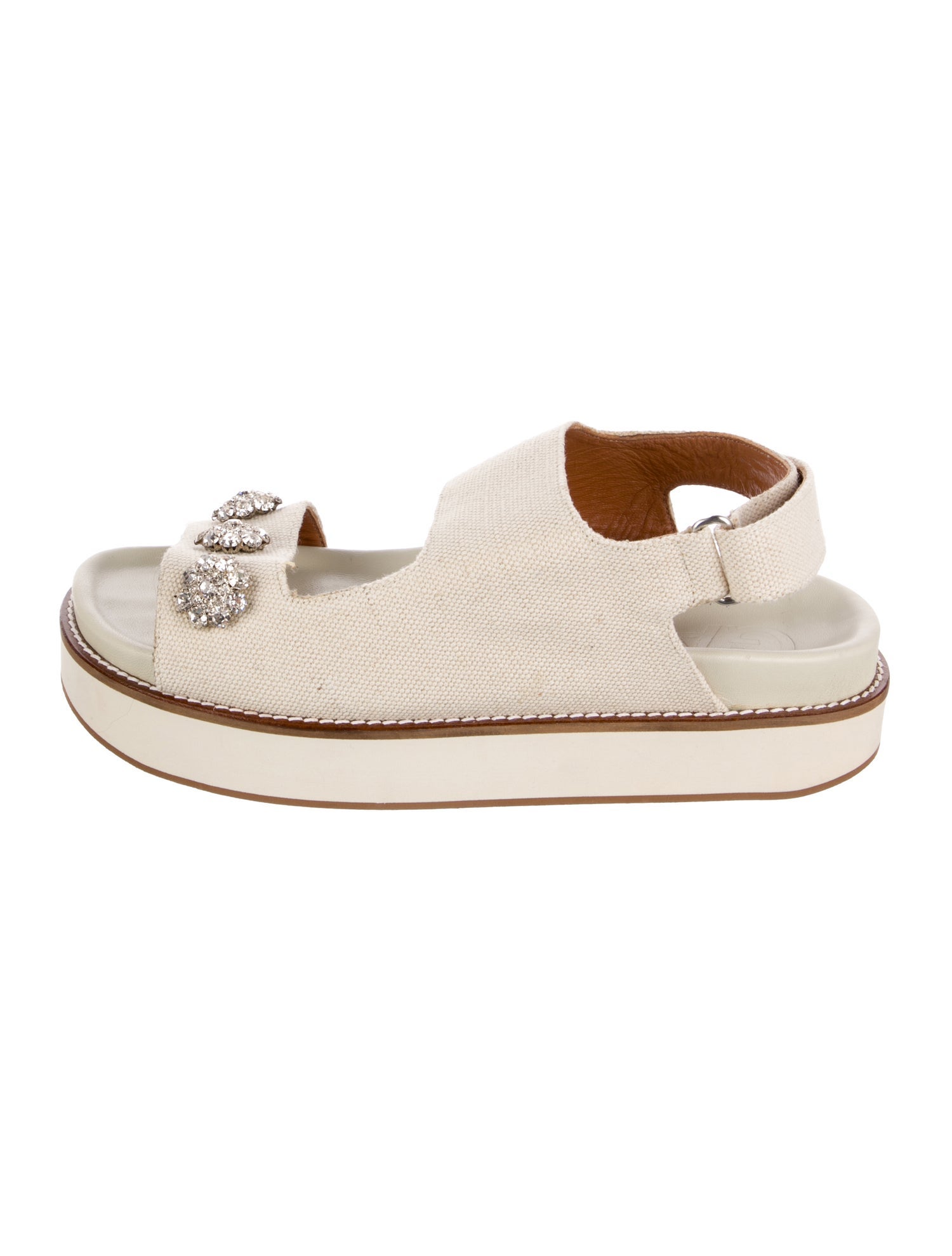 Ganni Canvas Crystal Embellishments Slingback Sandals