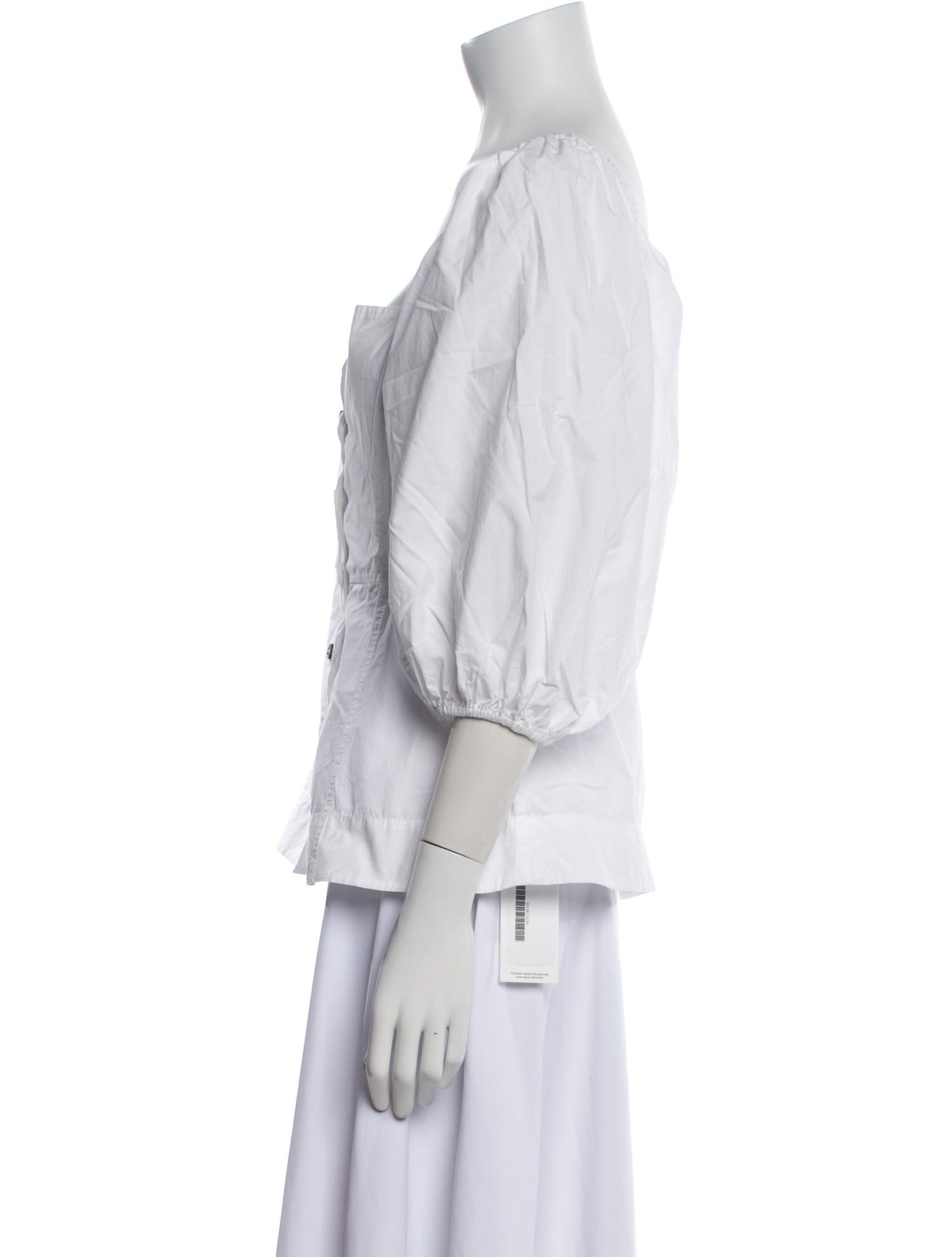 Ganni Square Neckline Three-Quarter Sleeve Button-Up Top