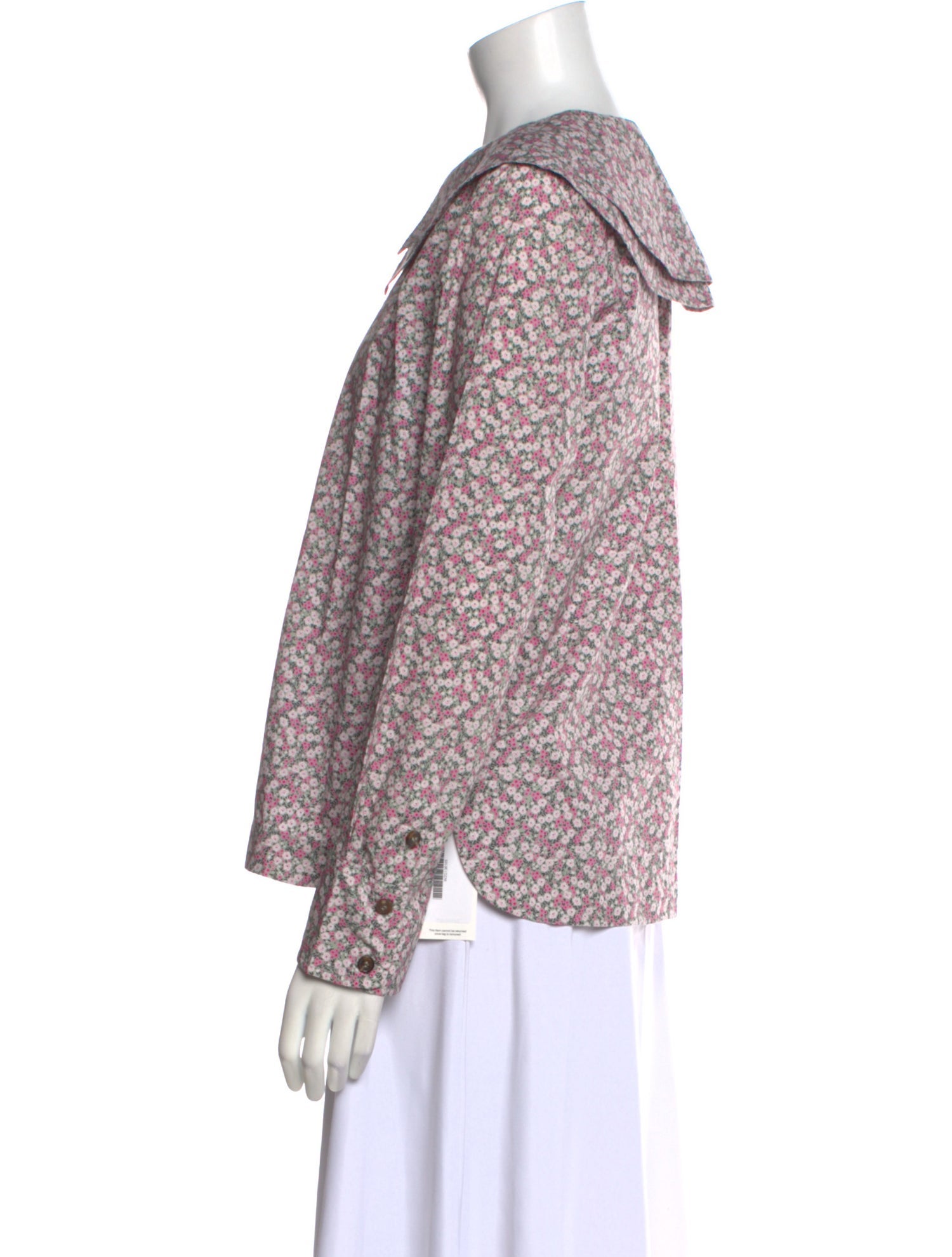 Ganni Floral Print Crew Neck Button-Up Top