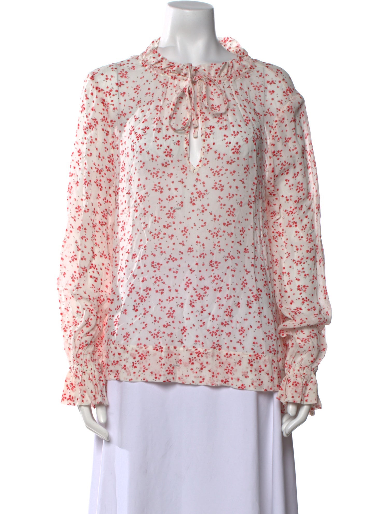 Ganni Floral Print Mock Neck Blouse