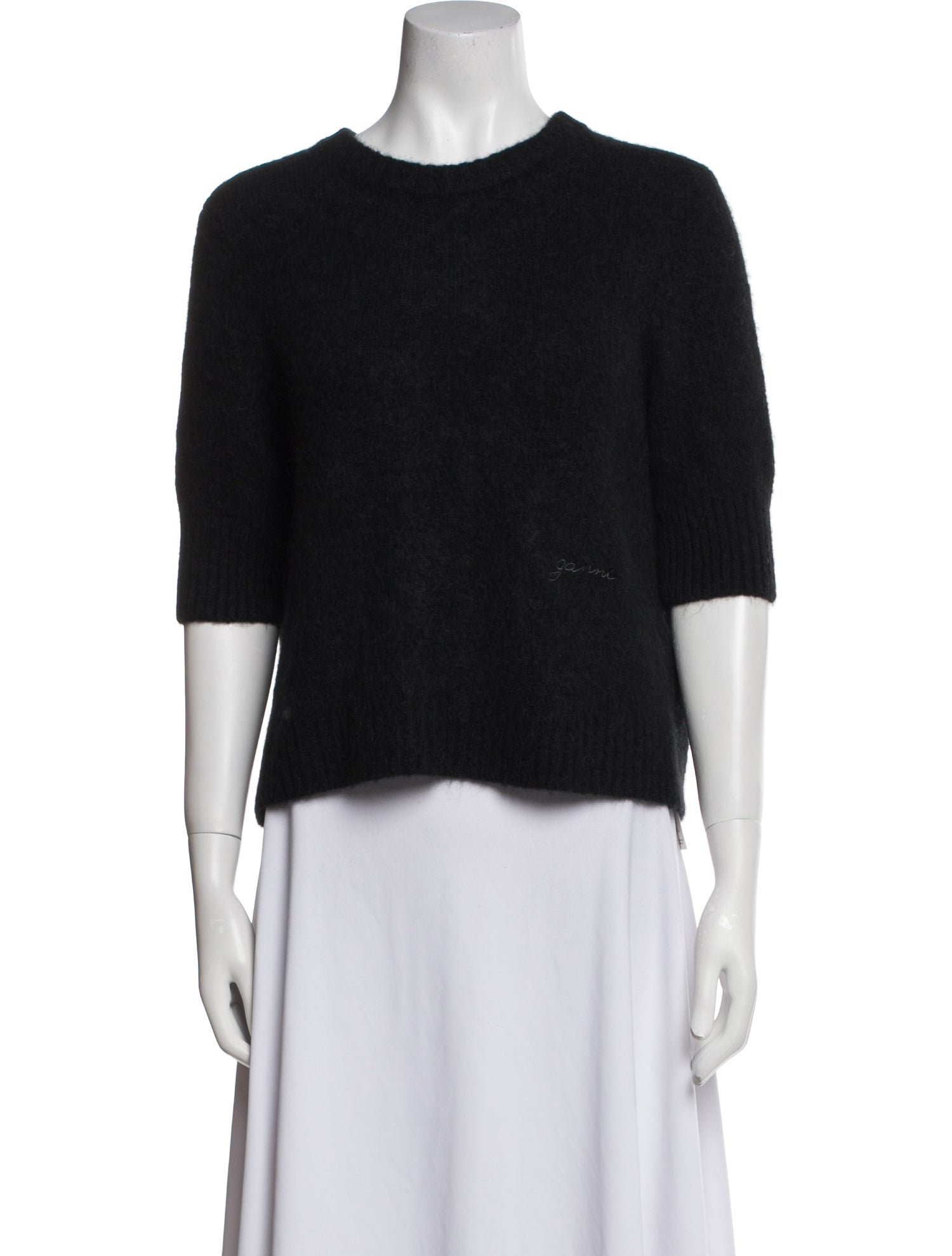 Ganni Crew Neck Three-Quarter Sleeve Crop Top