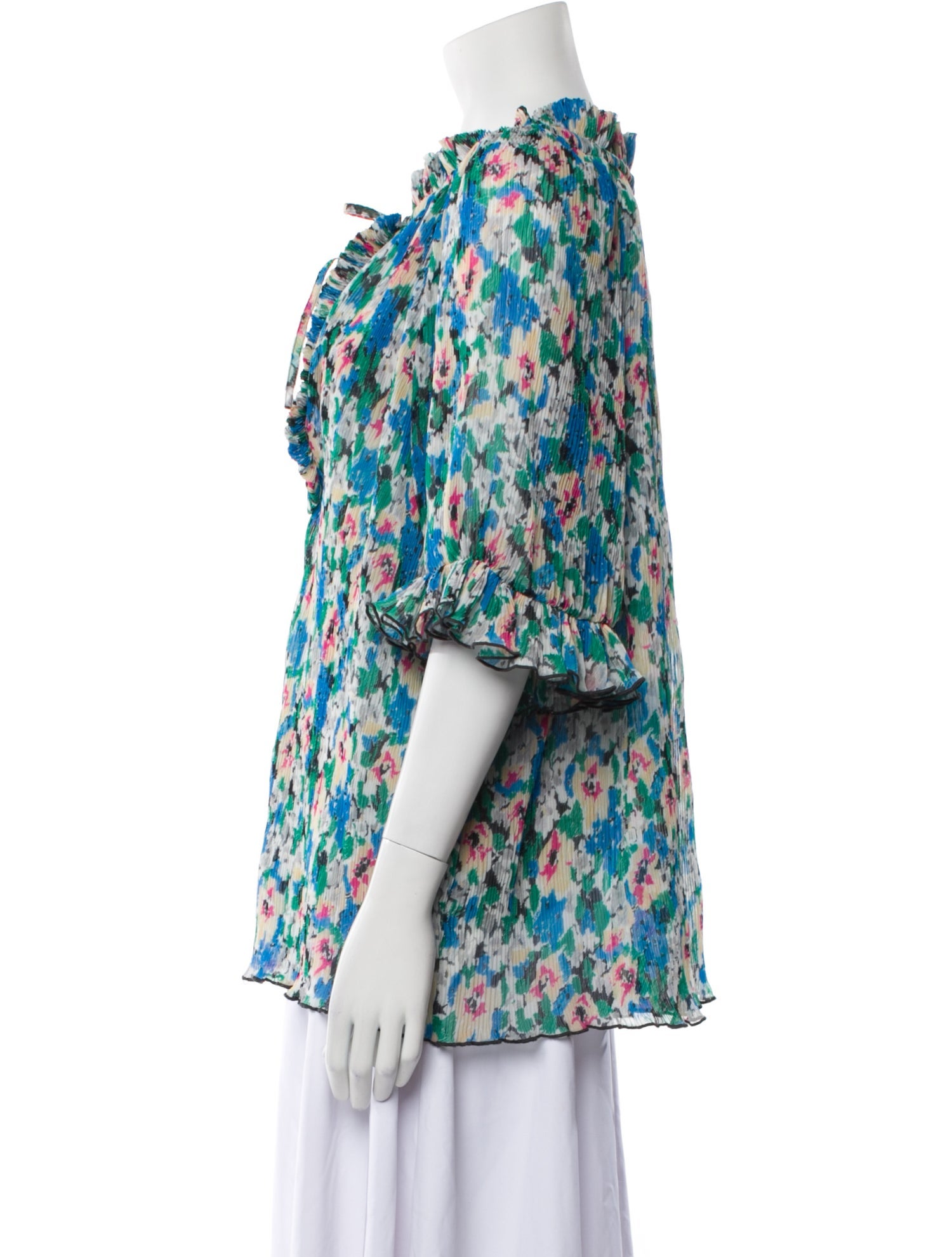 Ganni Floral Print Tie Neck Blouse