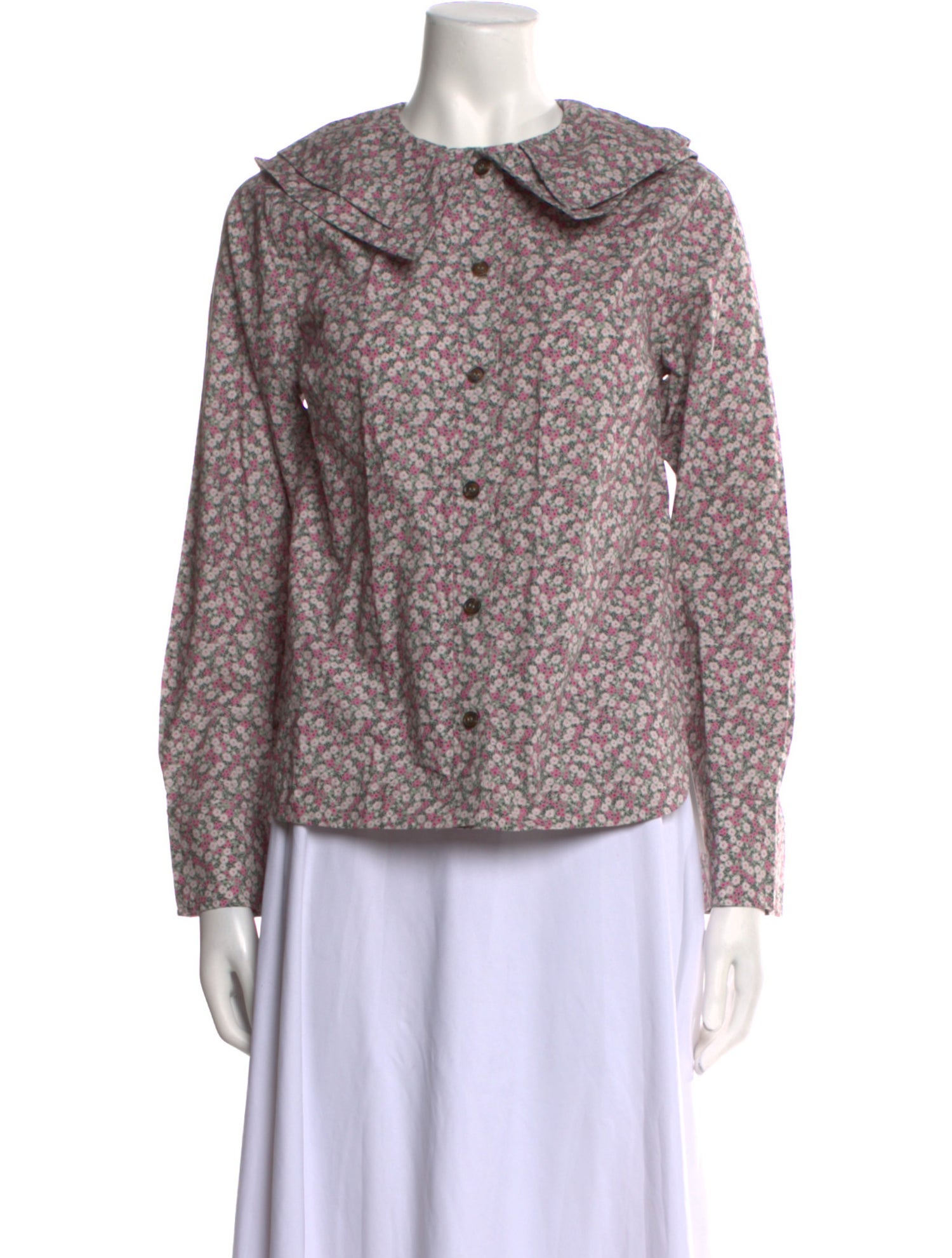 Ganni Floral Print Crew Neck Button-Up Top w/ Tags