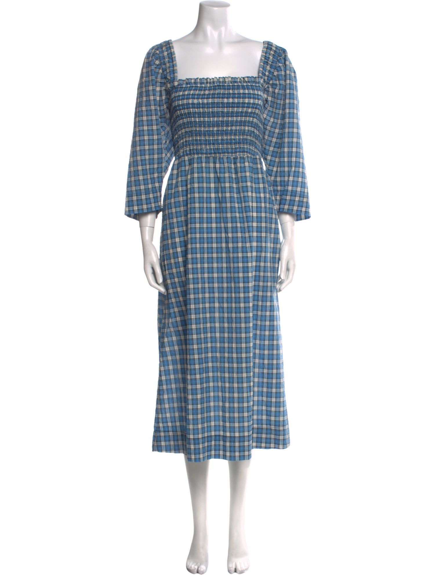 Ganni Plaid Print Midi Length Dress
