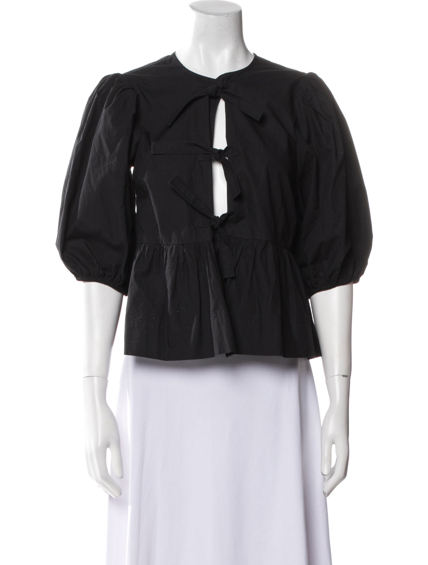 Ganni V-Neck Three-Quarter Sleeve Crop Top