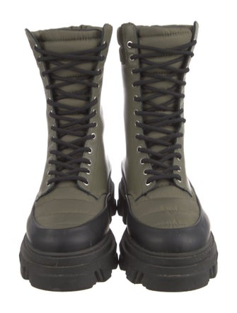Ganni Leather Colorblock Pattern Combat Boots