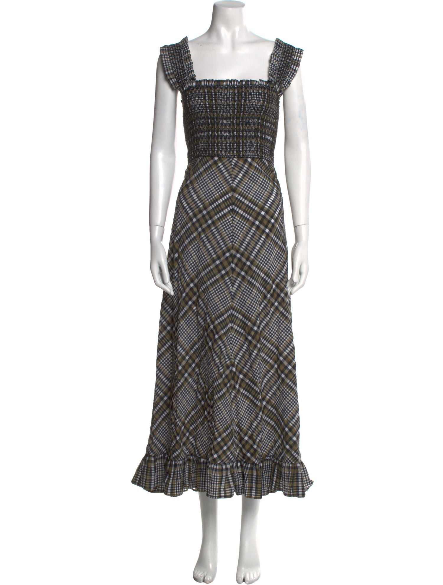 Ganni Plaid Print Long Dress