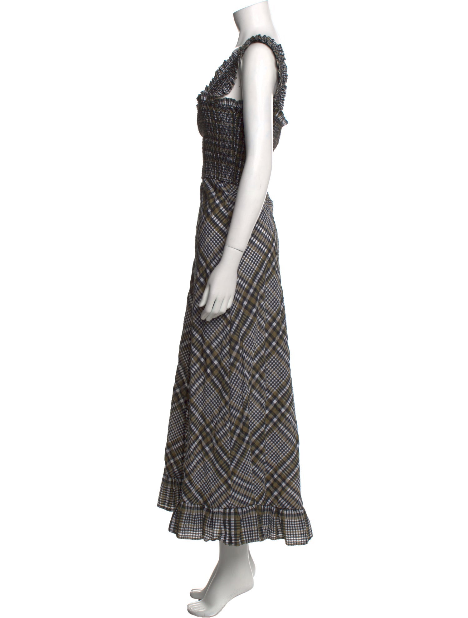 Ganni Plaid Print Long Dress