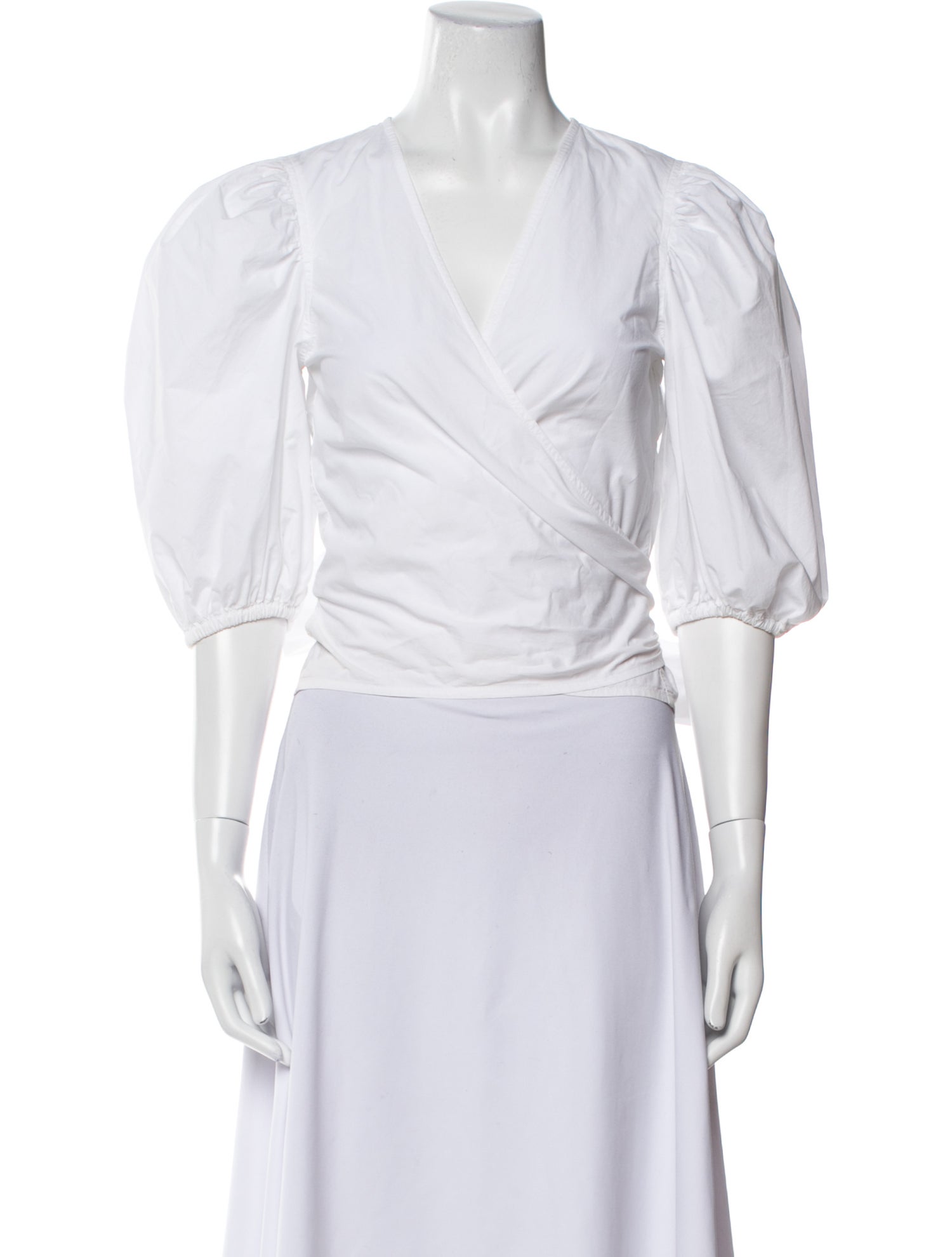 Ganni V-Neck Three-Quarter Sleeve Crop Top