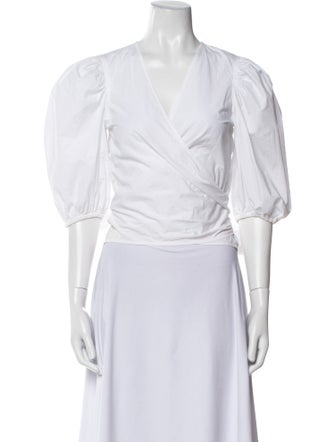 Ganni V-Neck Three-Quarter Sleeve Crop Top