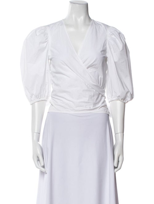 Ganni V-Neck Three-Quarter Sleeve Crop Top