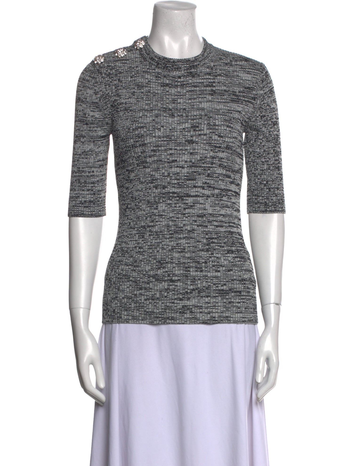 Ganni Crew Neck Three-Quarter Sleeve Top