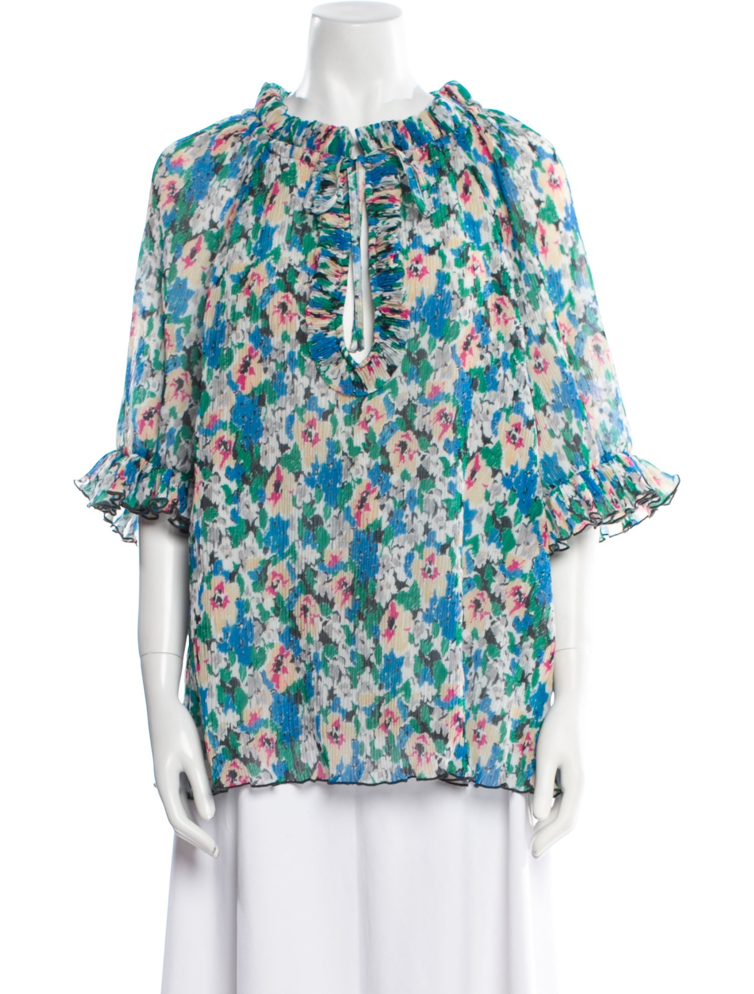 Ganni Floral Print Crew Neck Blouse