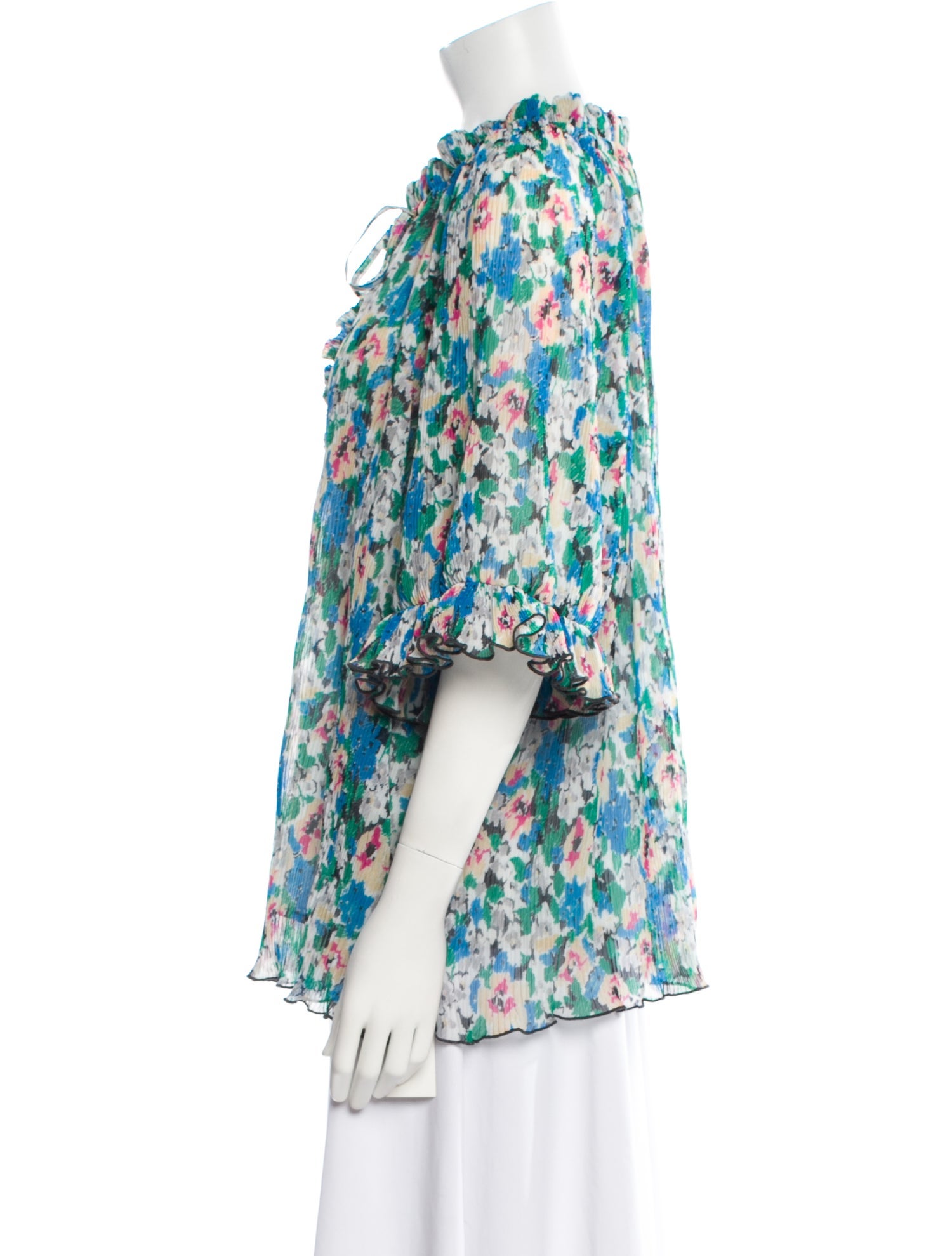 Ganni Floral Print Crew Neck Blouse