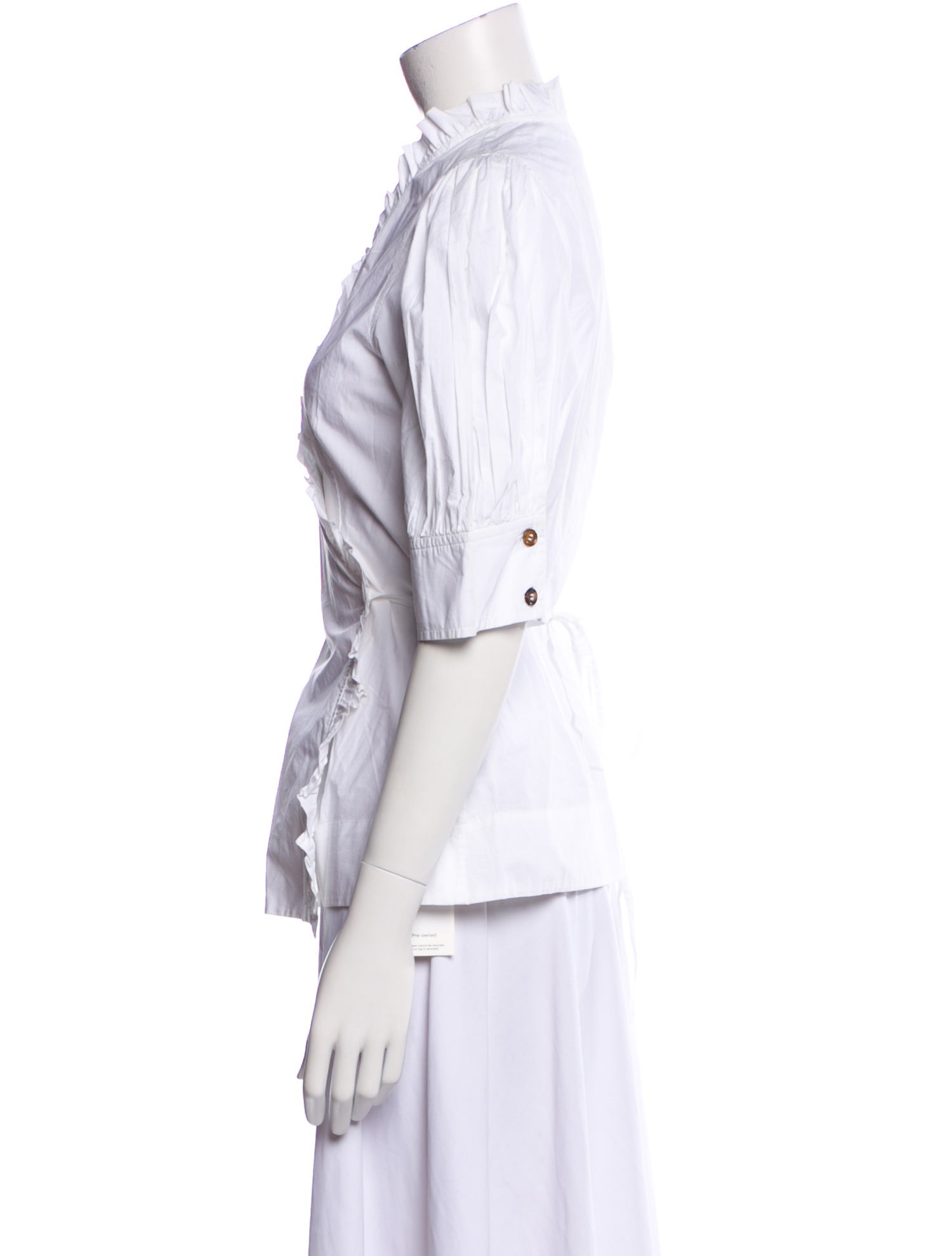 Ganni V-Neck Three-Quarter Sleeve Button-Up Top