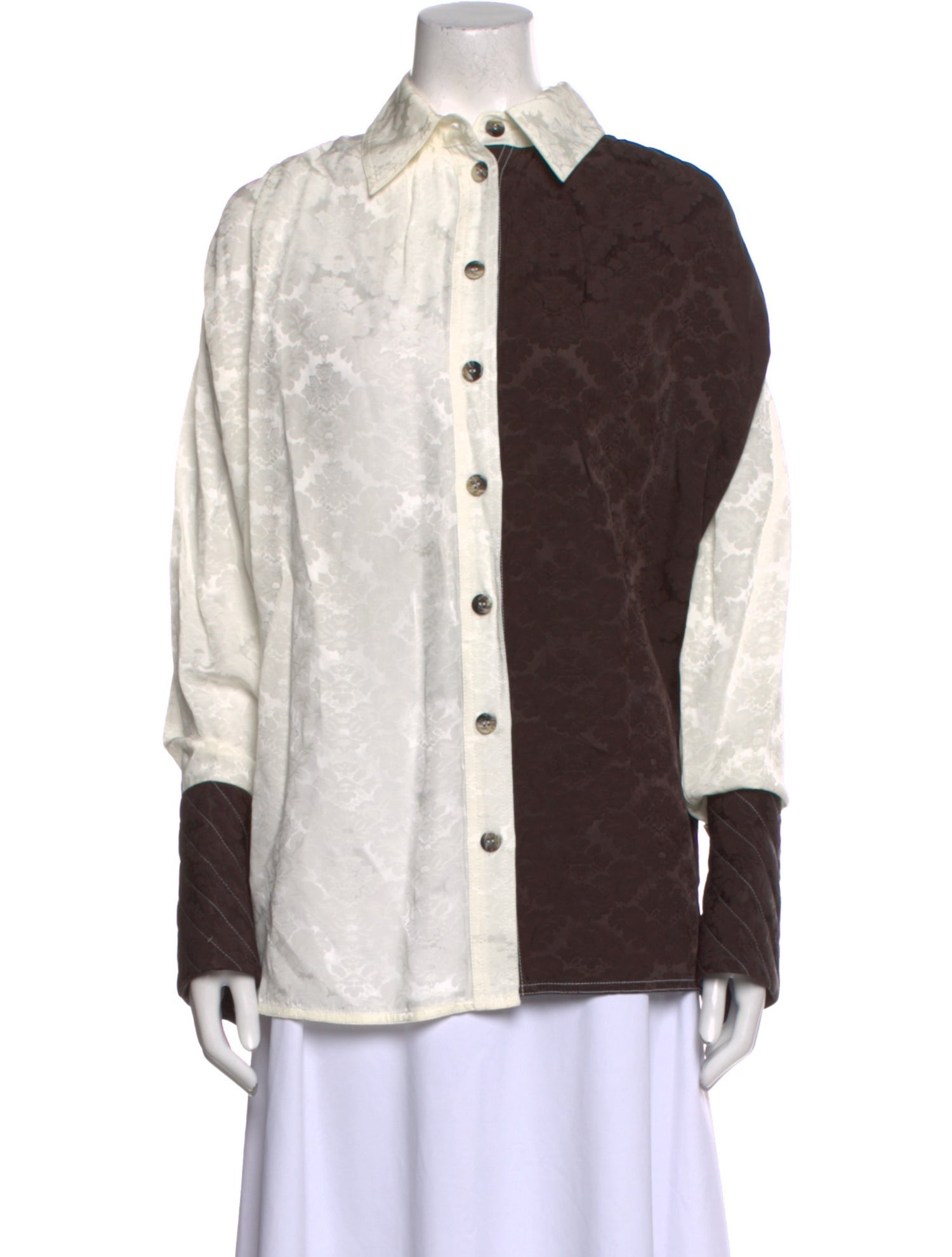 Ganni Printed Long Sleeve Button-Up Top