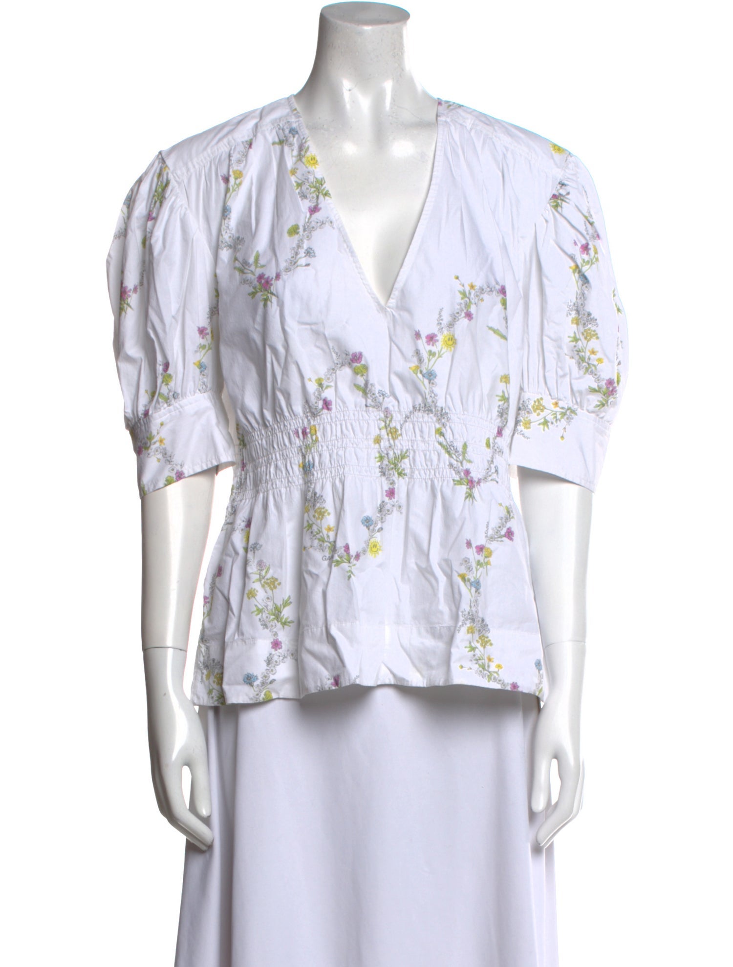 Ganni Floral Print V-Neck Blouse
