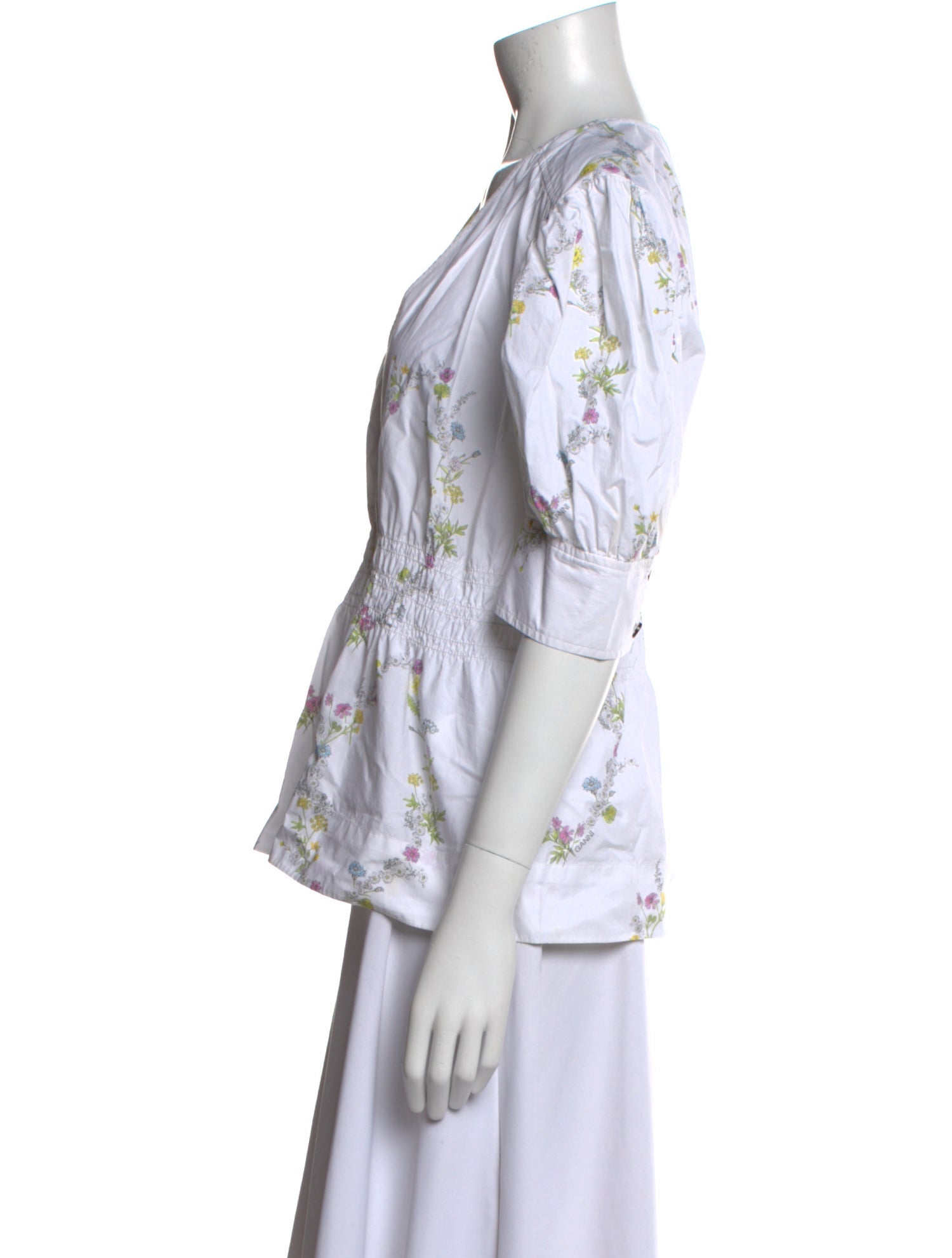 Ganni Floral Print V-Neck Blouse