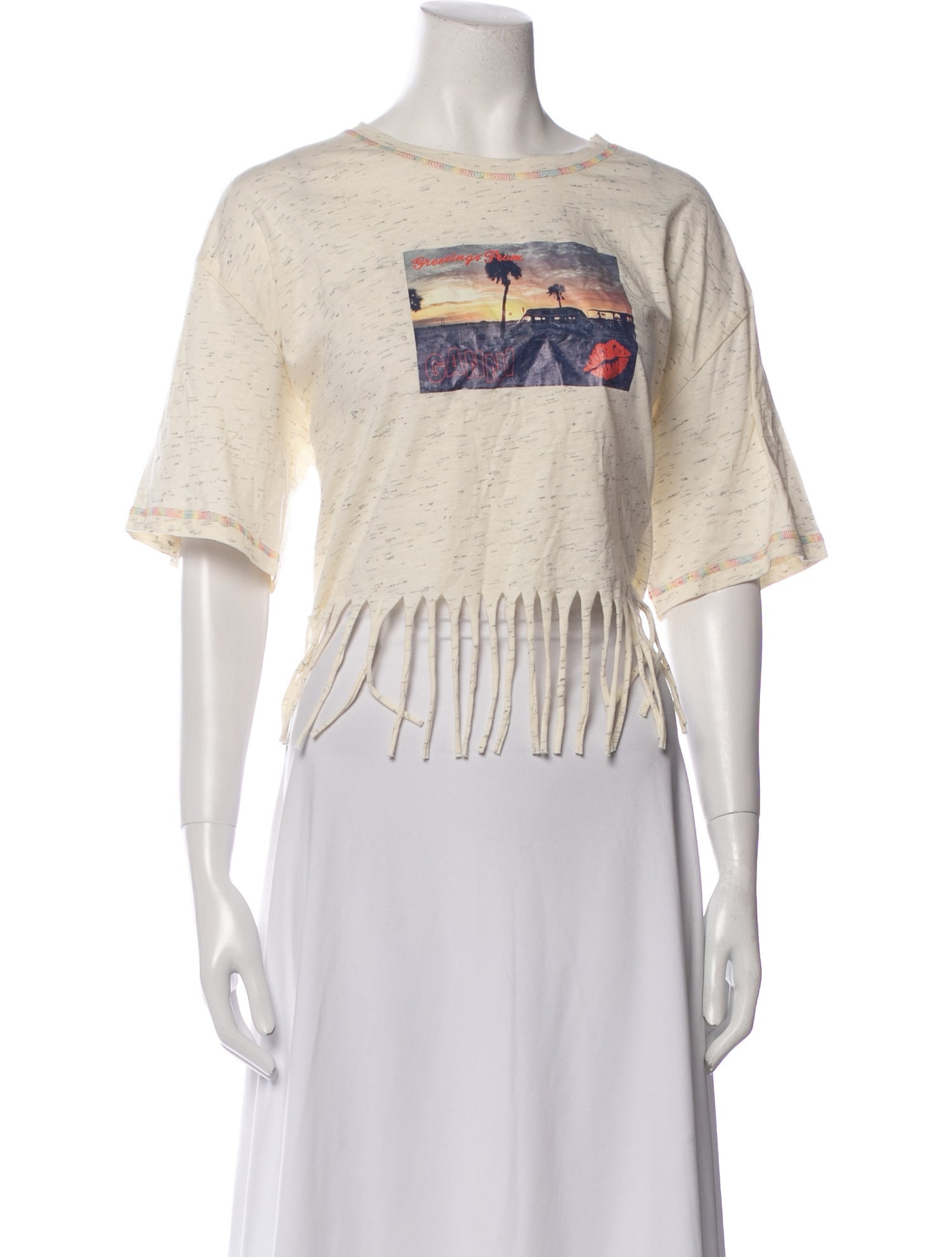 Ganni Graphic Print Bateau Neckline Crop Top