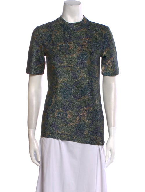 Ganni Printed Mock Neck T-Shirt