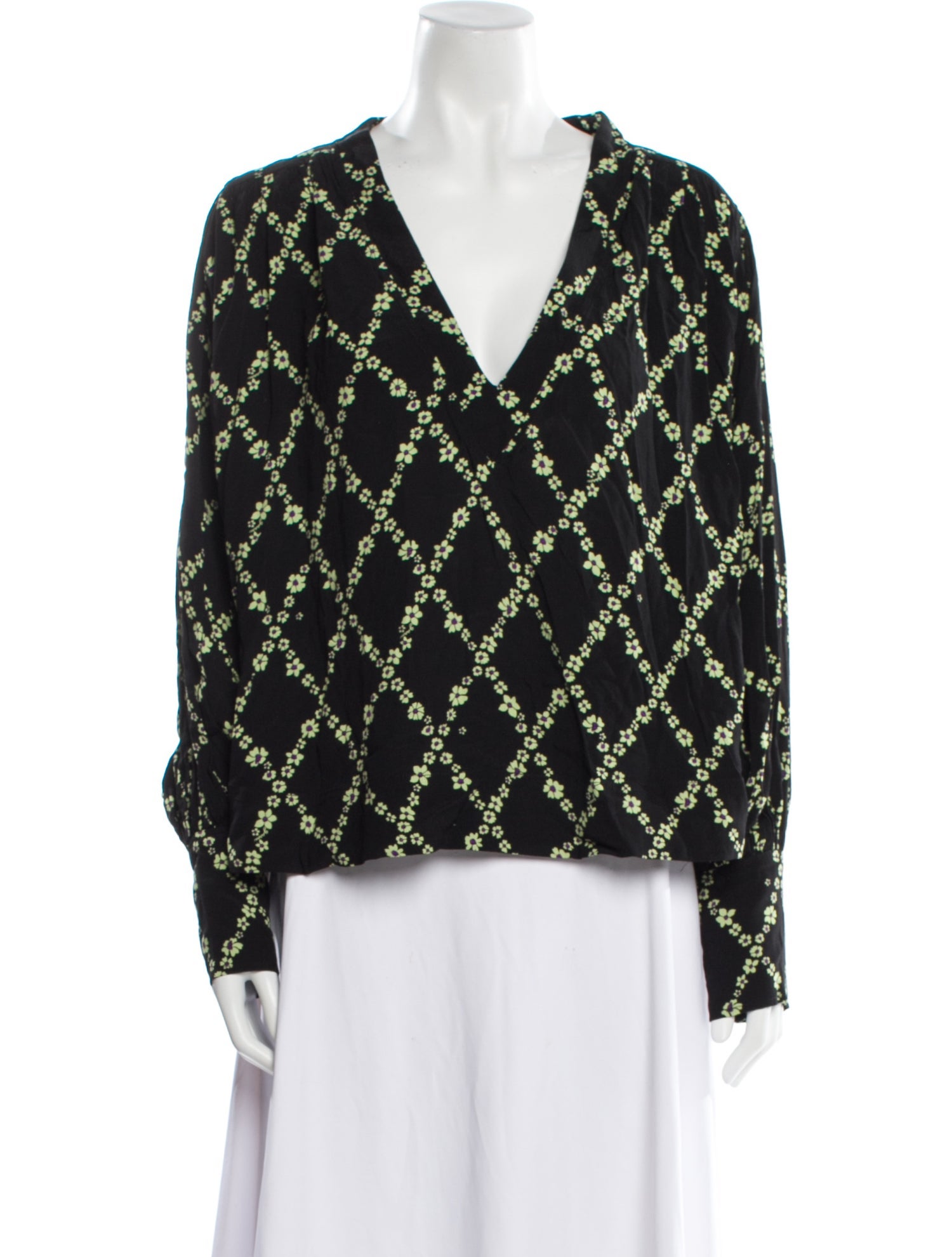 Ganni Printed V-Neck Blouse w/ Tags