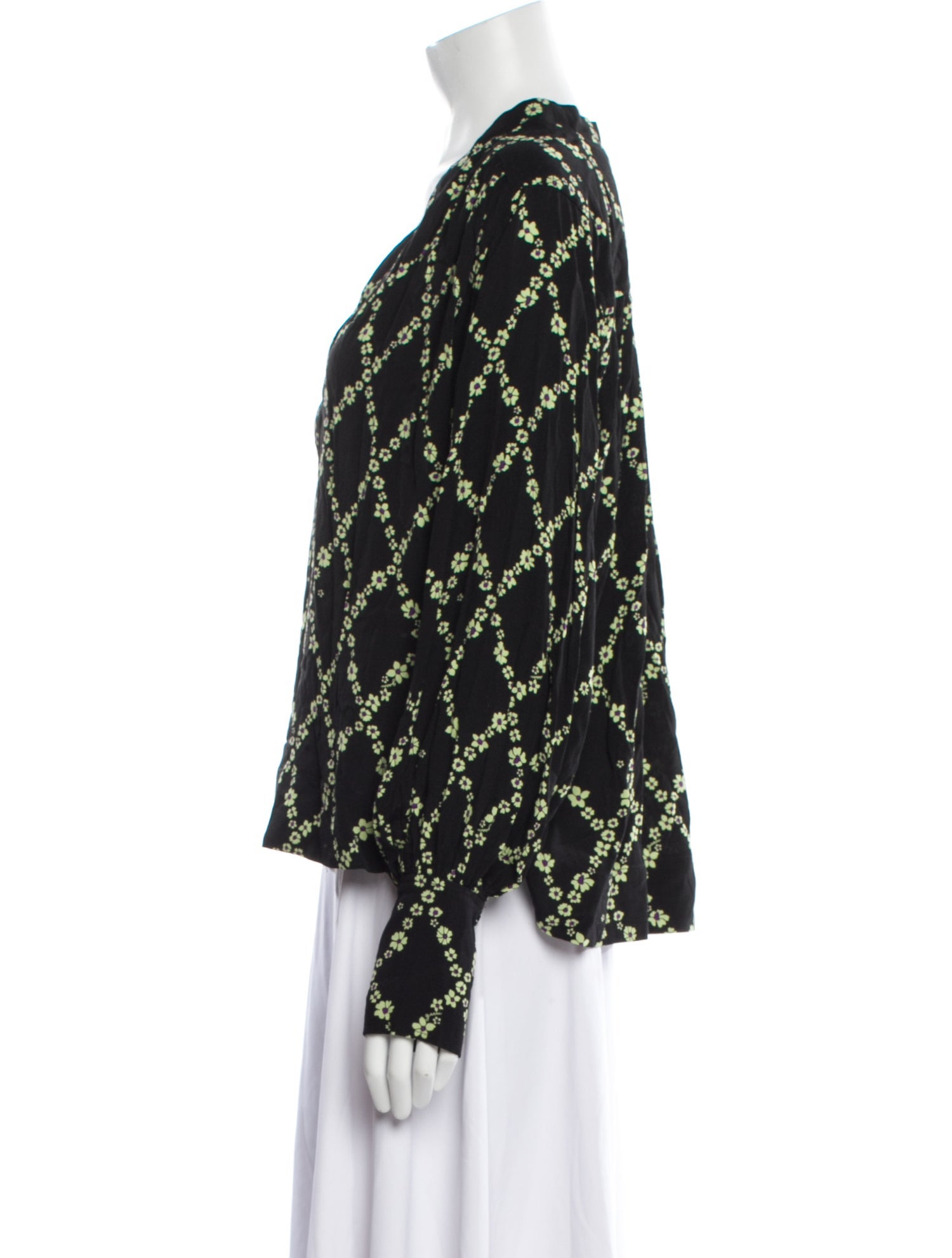 Ganni Printed V-Neck Blouse w/ Tags