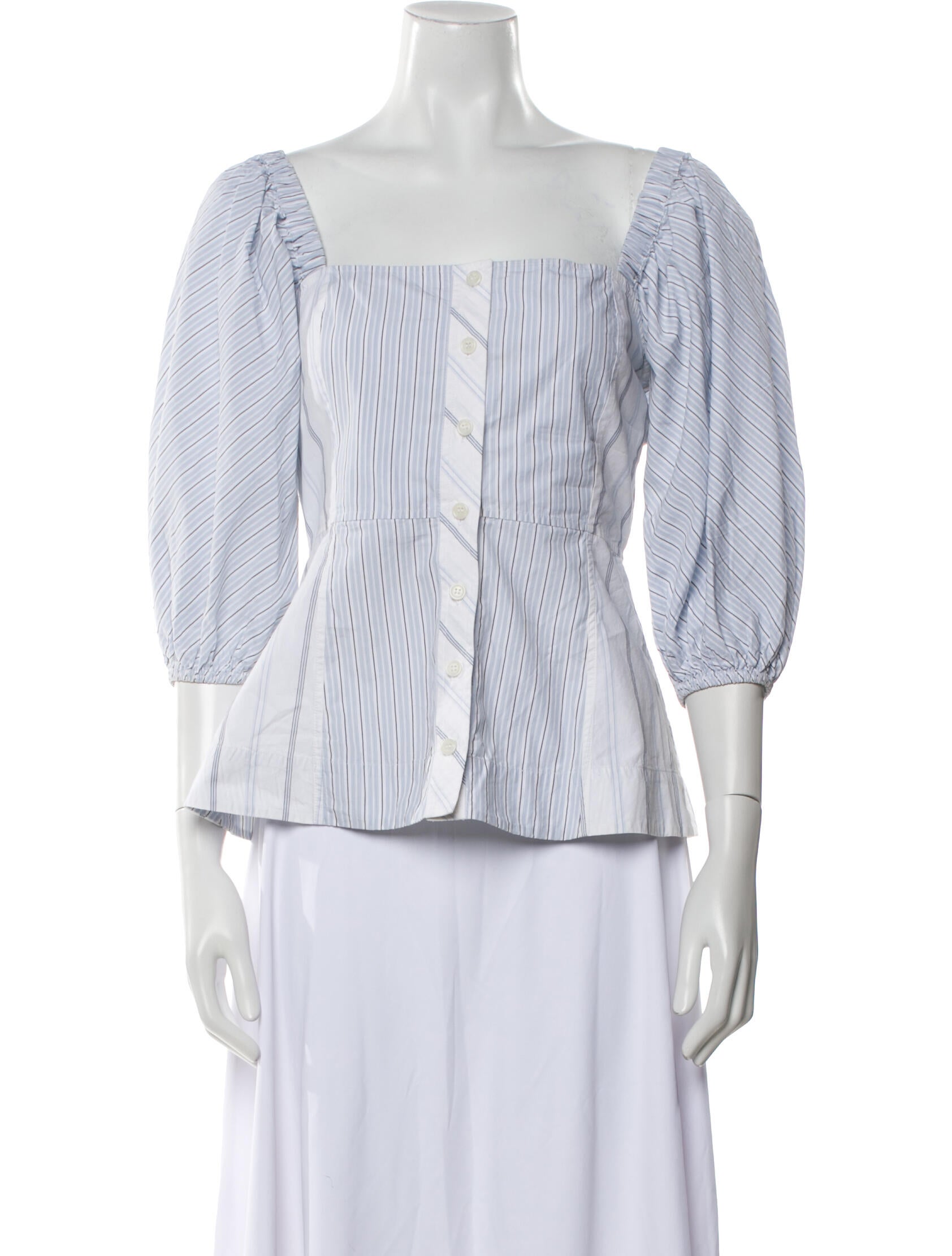 Ganni Striped Square Neckline Blouse w/ Tags