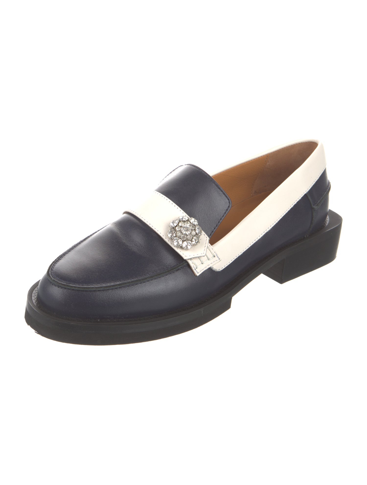 Ganni Leather Crystal Embellishments Loafers