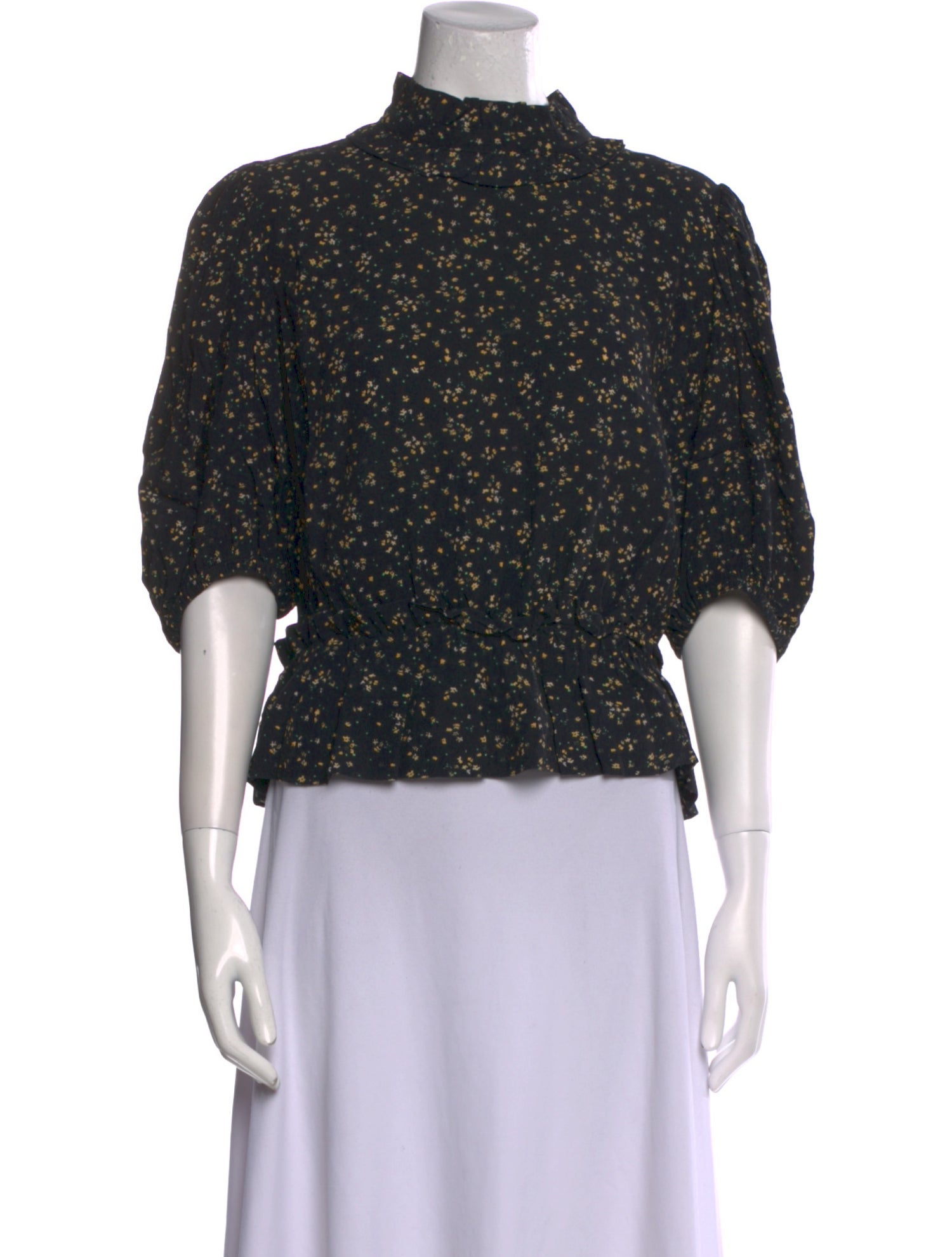 Ganni Floral Print Mock Neck Crop Top