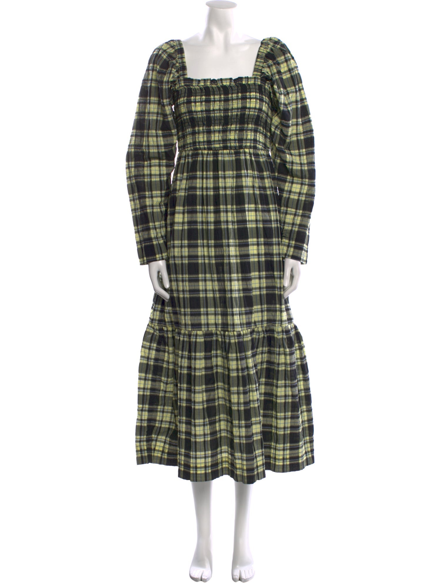 Ganni Plaid Print Long Dress