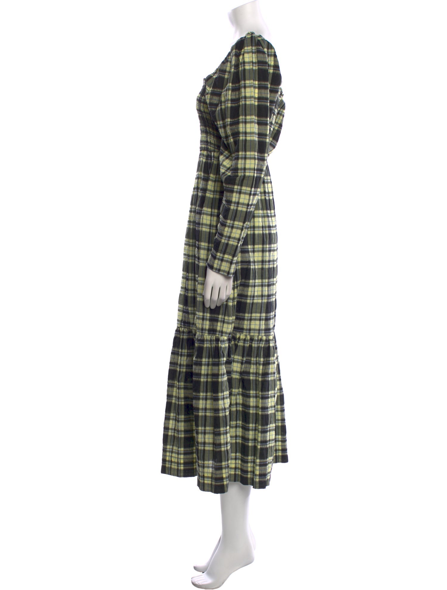 Ganni Plaid Print Long Dress