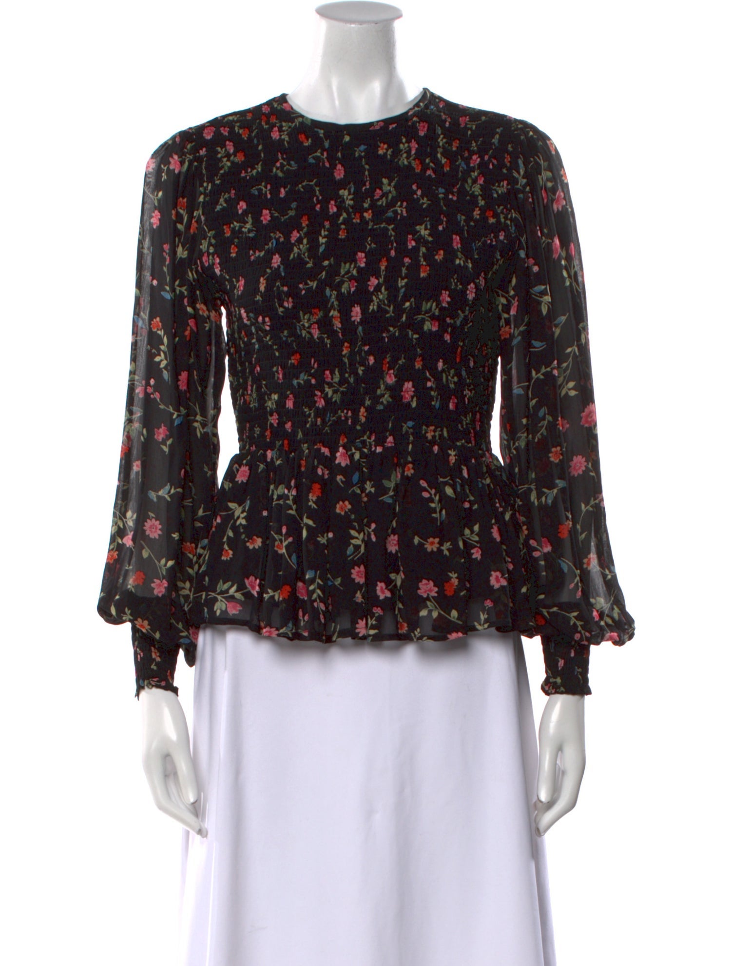 Ganni Floral Print Crew Neck Blouse