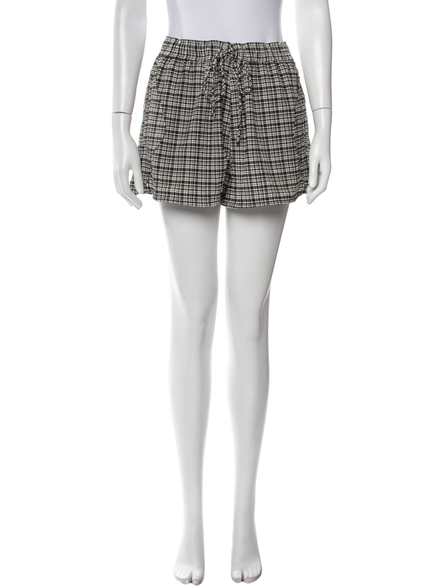 Ganni Plaid Print Mini Shorts