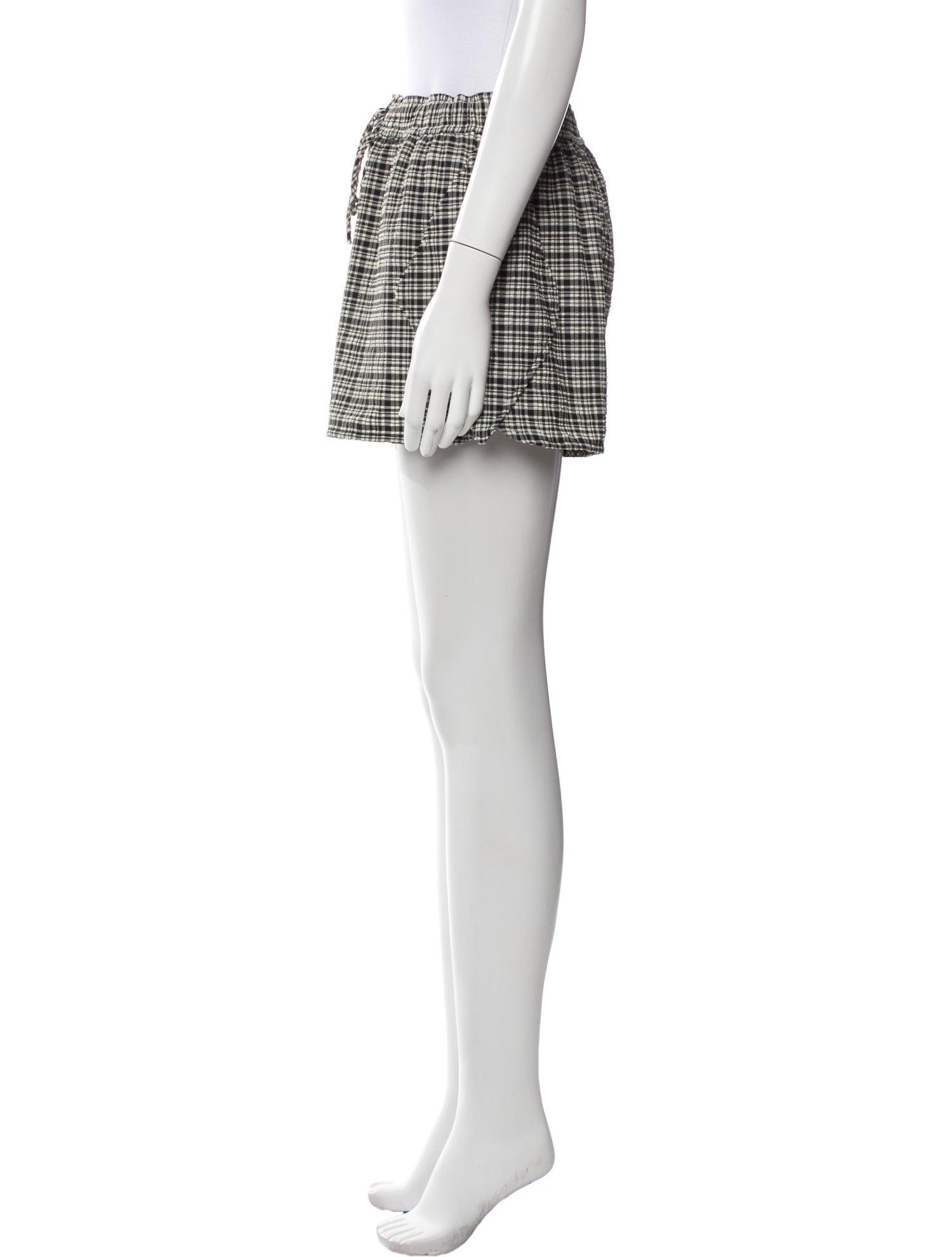 Ganni Plaid Print Mini Shorts