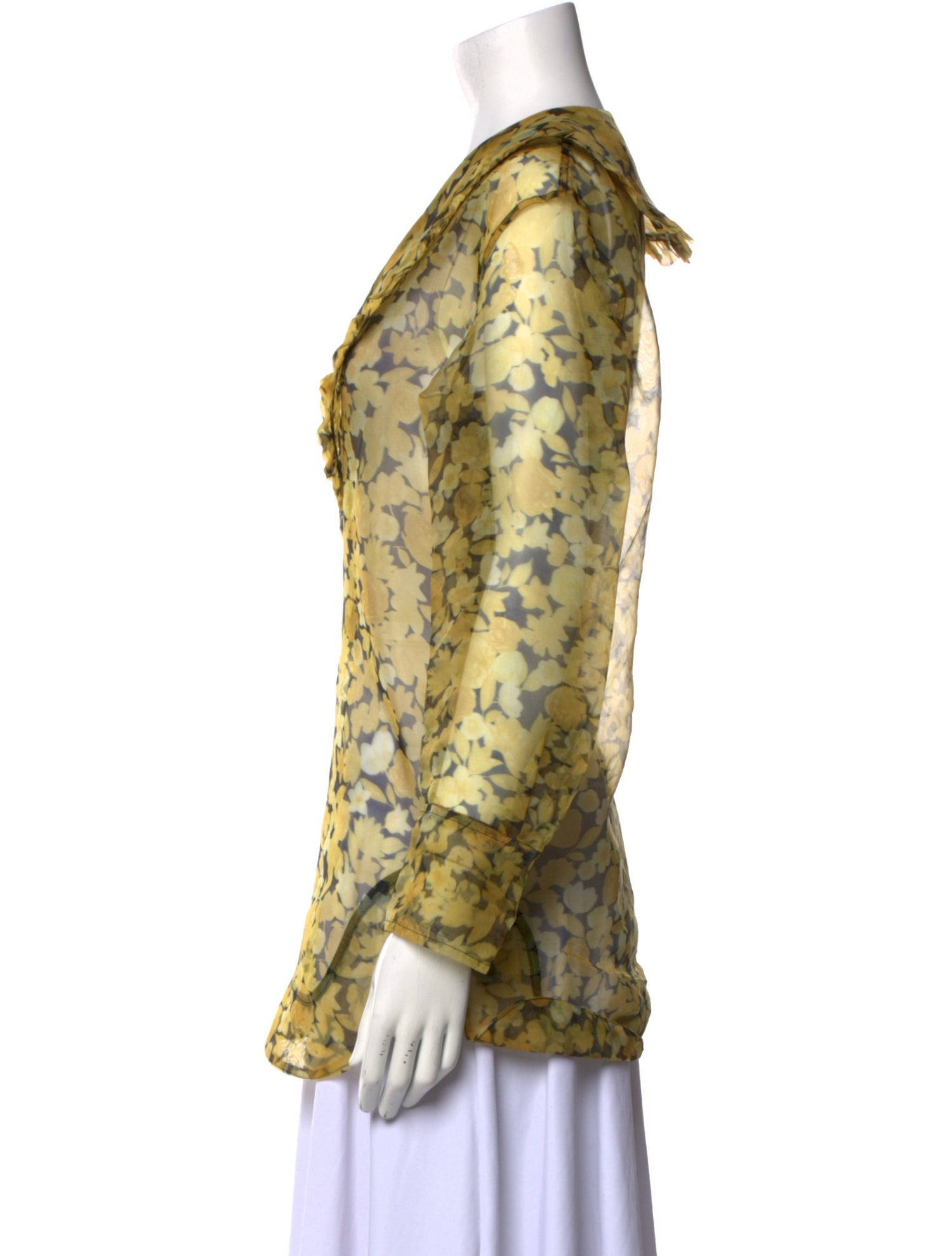 Ganni Floral Print Cowl Neck Button-Up Top