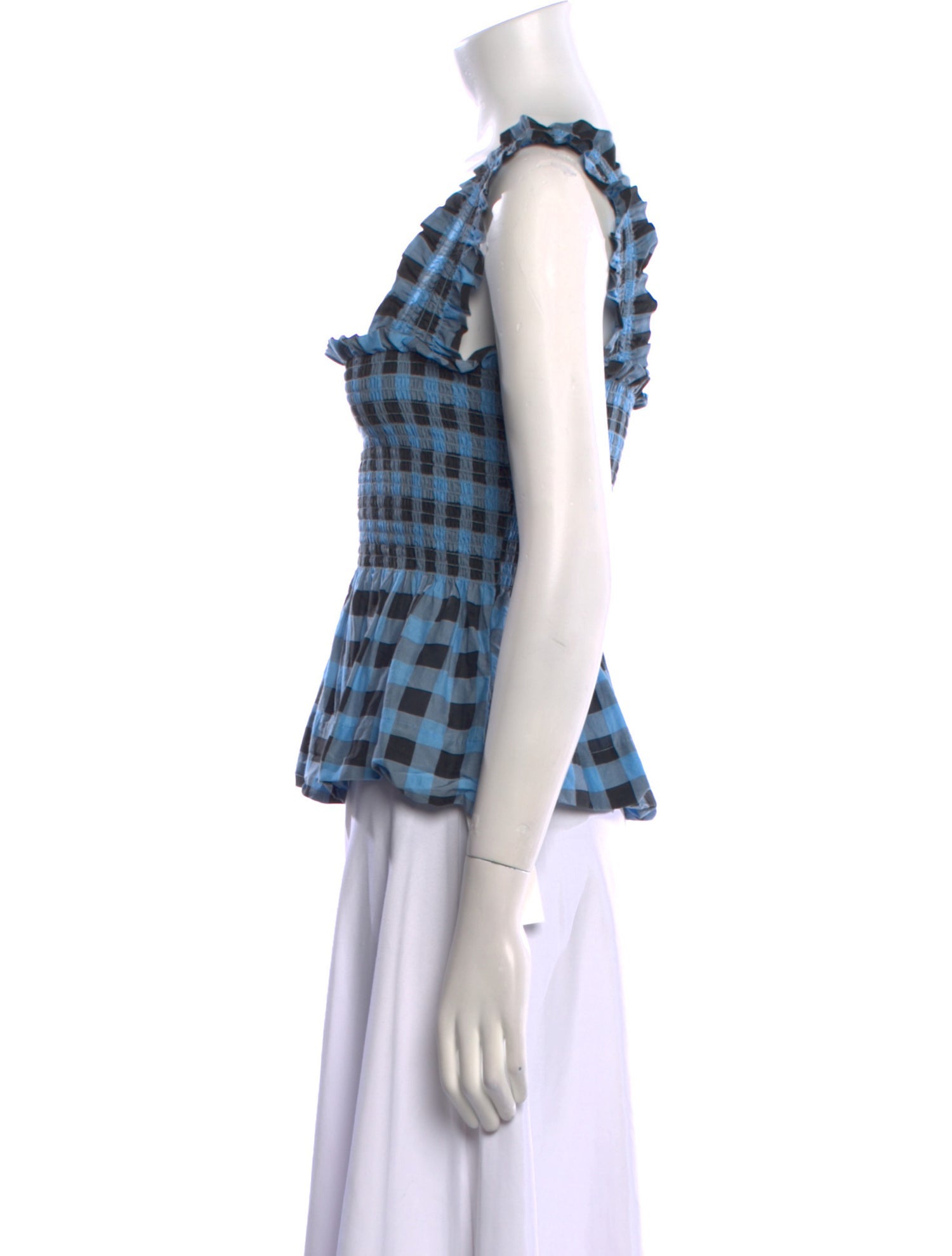 Ganni Plaid Print Square Neckline Crop Top