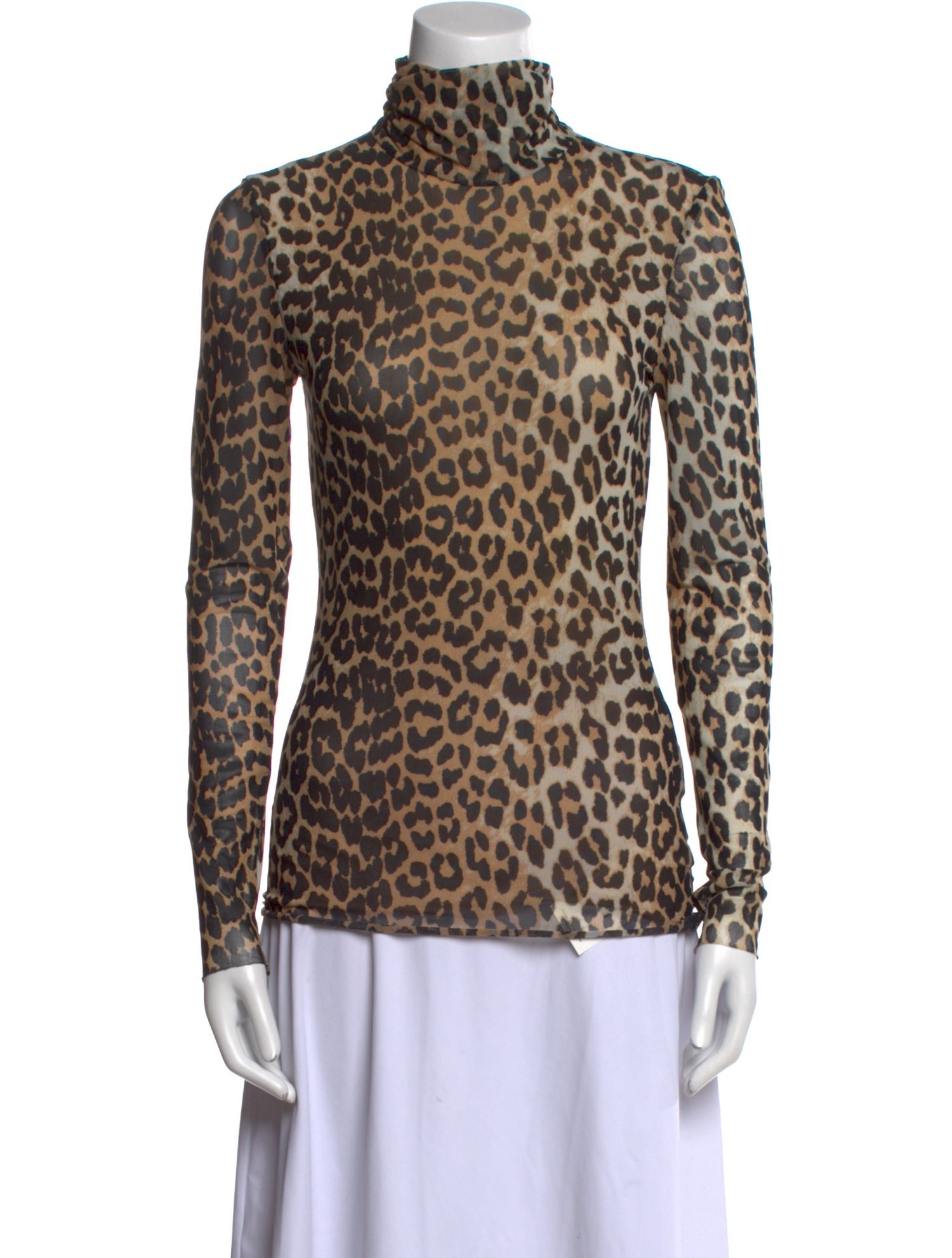 Ganni Animal Print Turtleneck Top