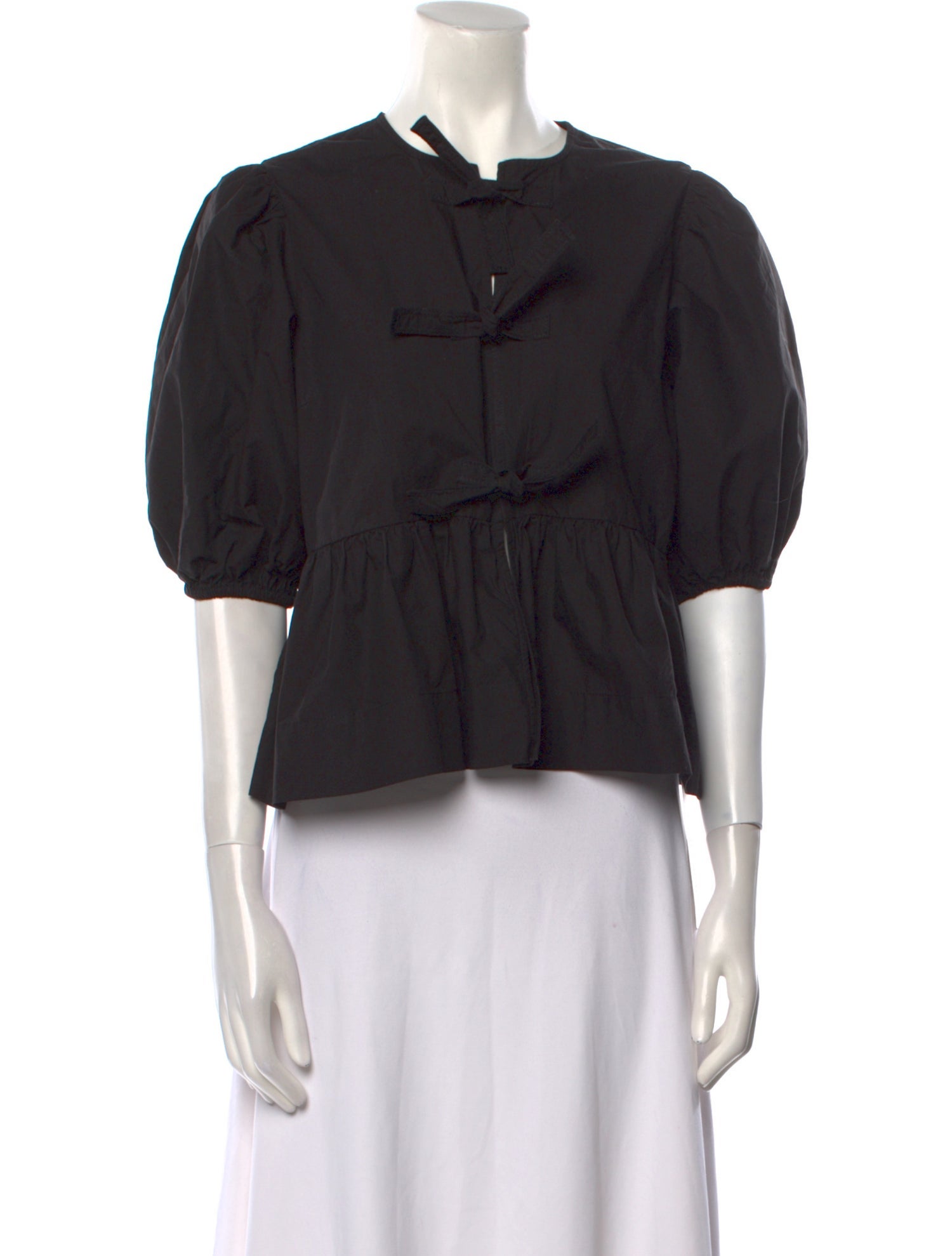 Ganni Crew Neck Three-Quarter Sleeve Crop Top