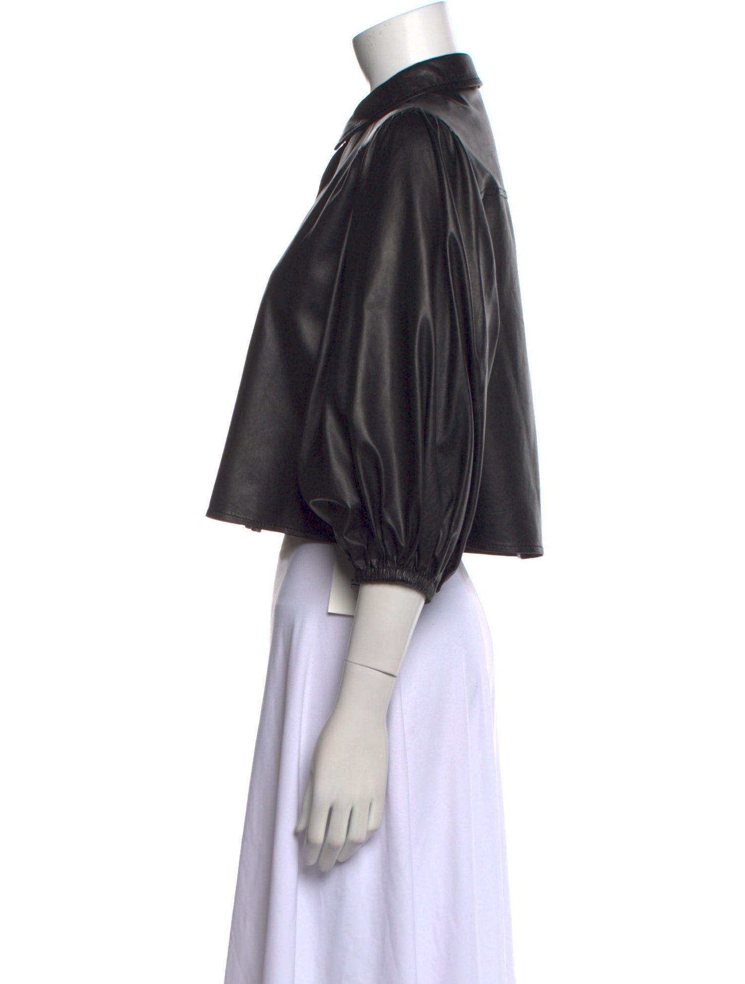 Ganni Lamb Leather Three-Quarter Sleeve Crop Top