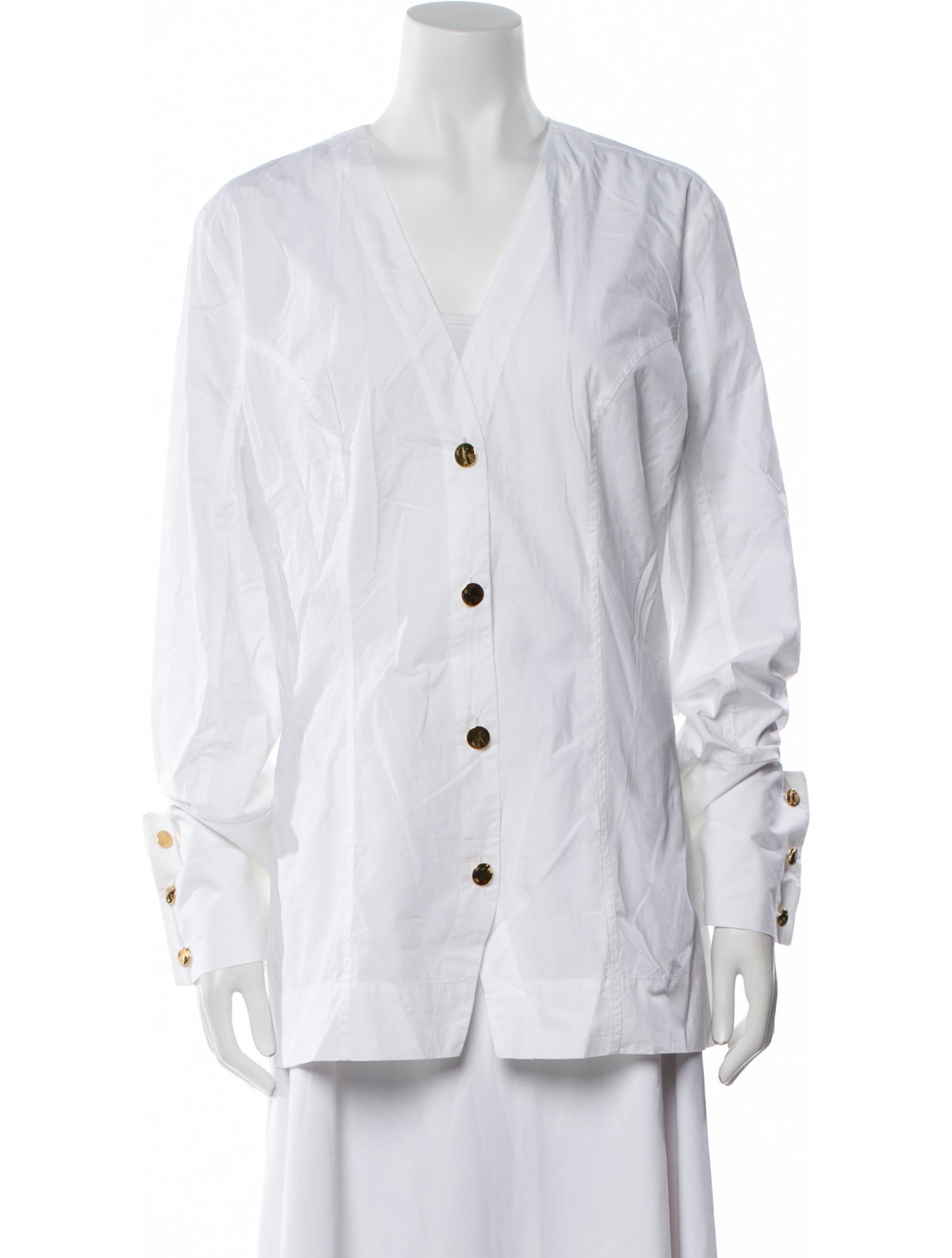 Ganni V-Neck Long Sleeve Button-Up Top