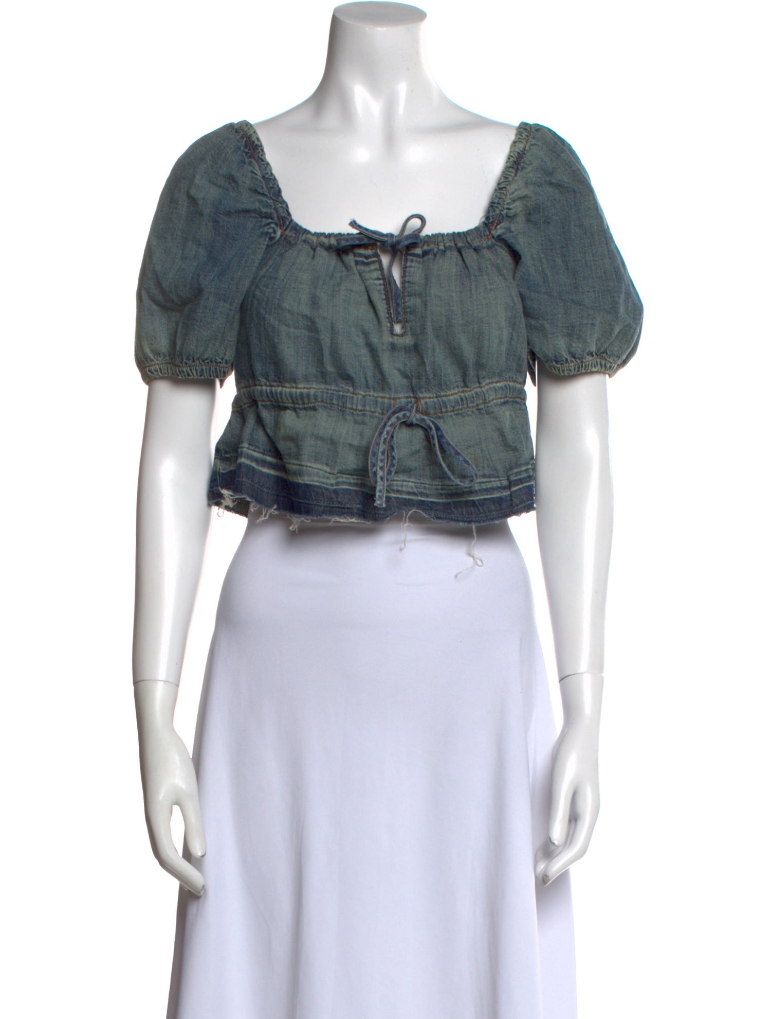 Ganni Square Neckline Short Sleeve Crop Top