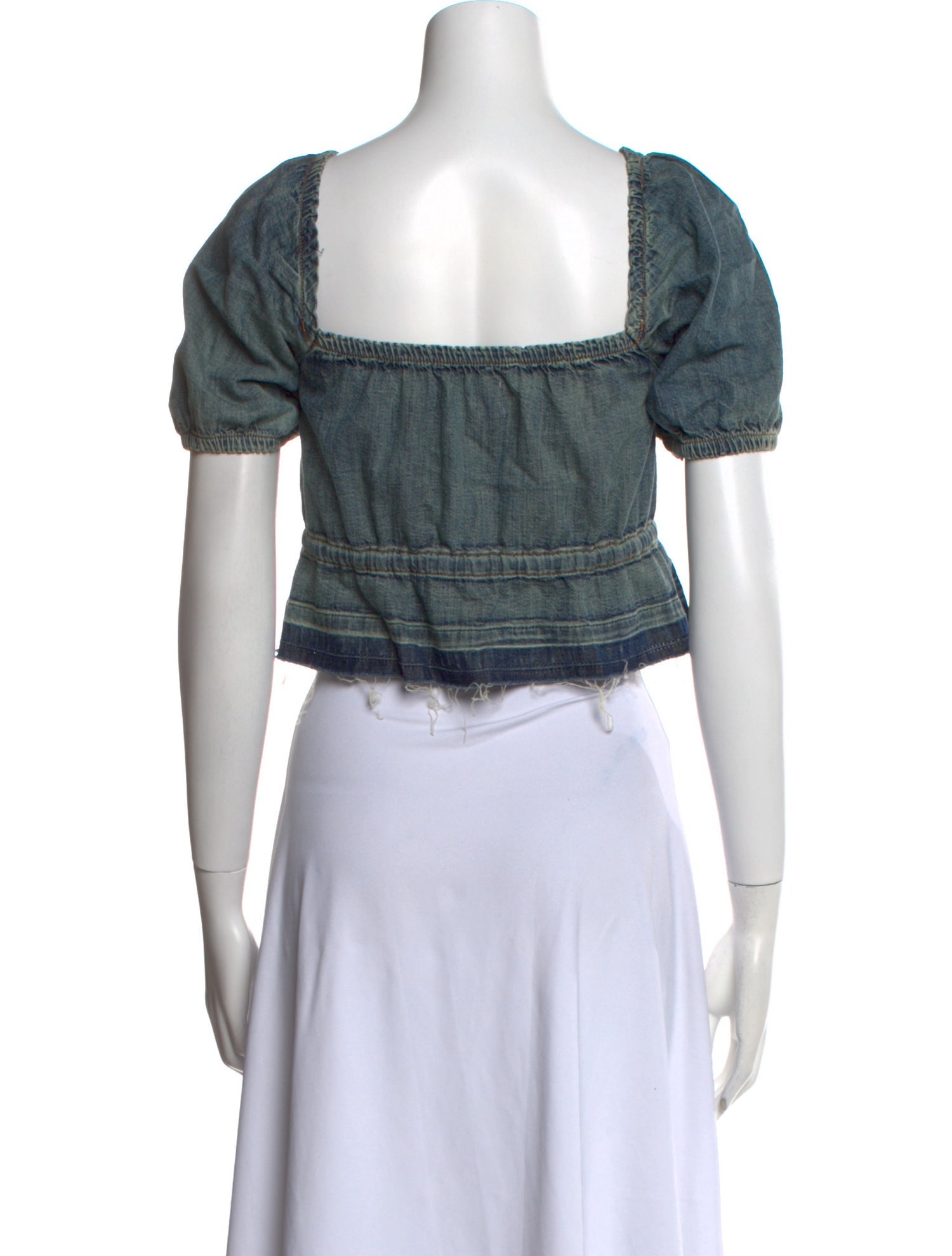 Ganni Square Neckline Short Sleeve Crop Top