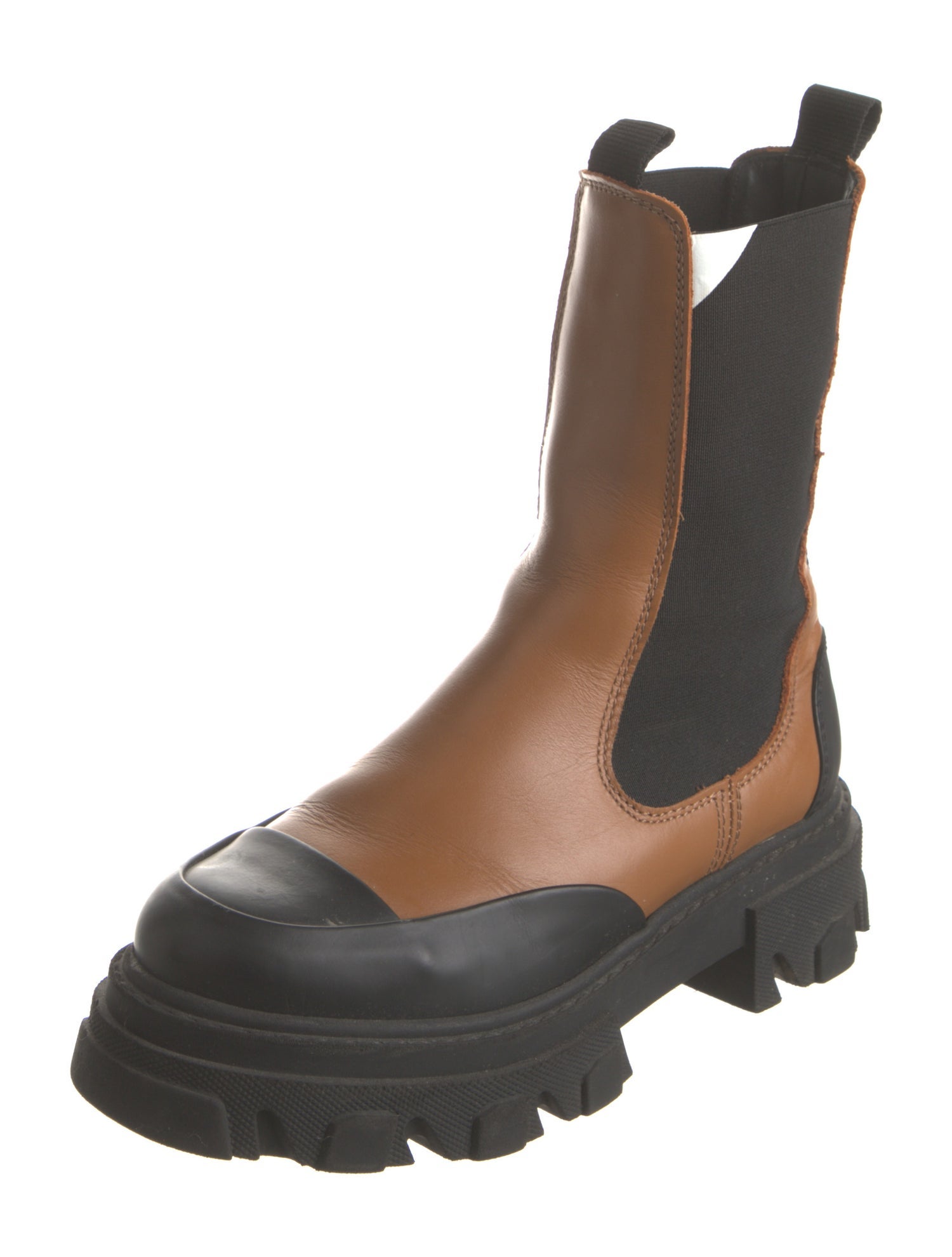 Ganni Leather Colorblock Pattern Chelsea Boots