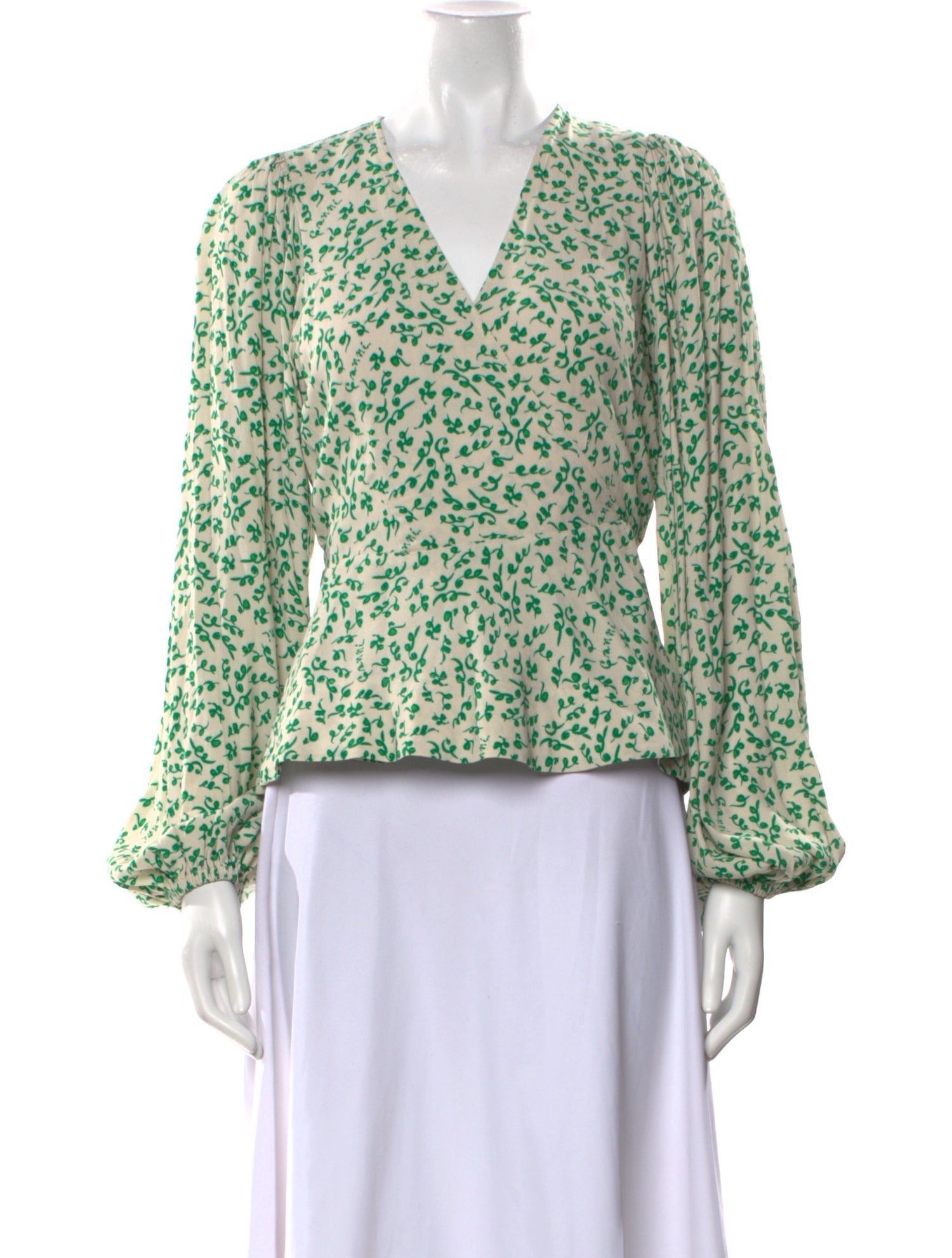 Ganni Printed V-Neck Blouse