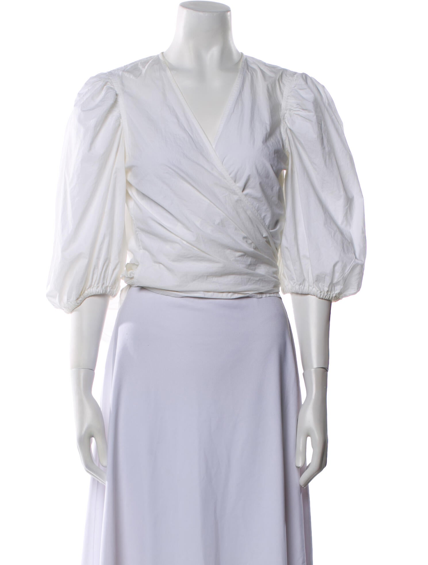 Ganni V-Neck Three-Quarter Sleeve Crop Top