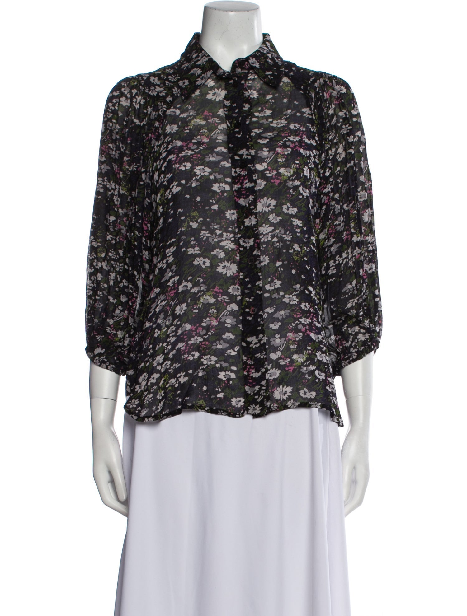Ganni Floral Print Three-Quarter Sleeve Blouse